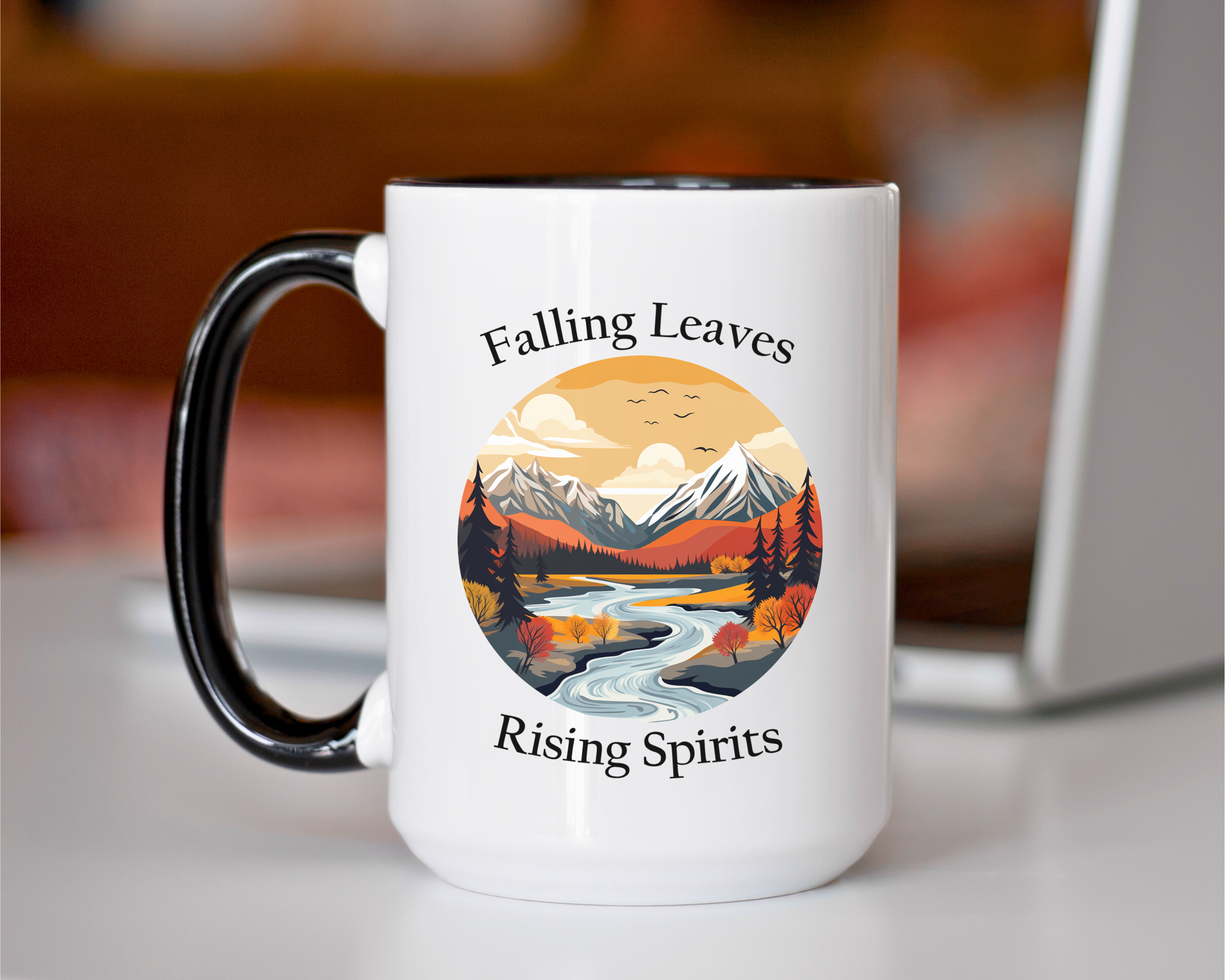 Large Falling Leaves, Rising Spirits Coffee Mug with Black Inside