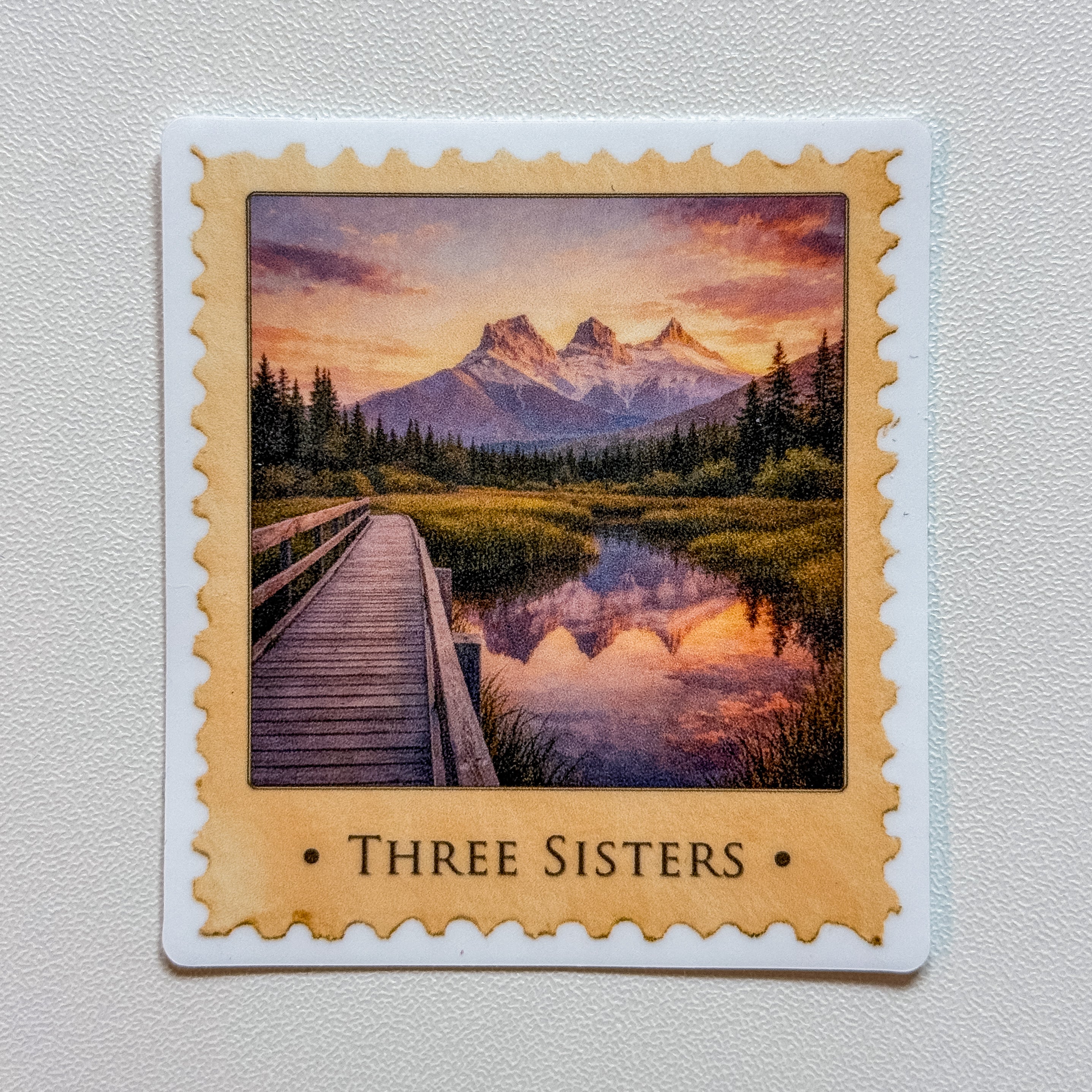 Moments in Banff Stamp Sticker — Three Sisters (2.42" x 2.75")