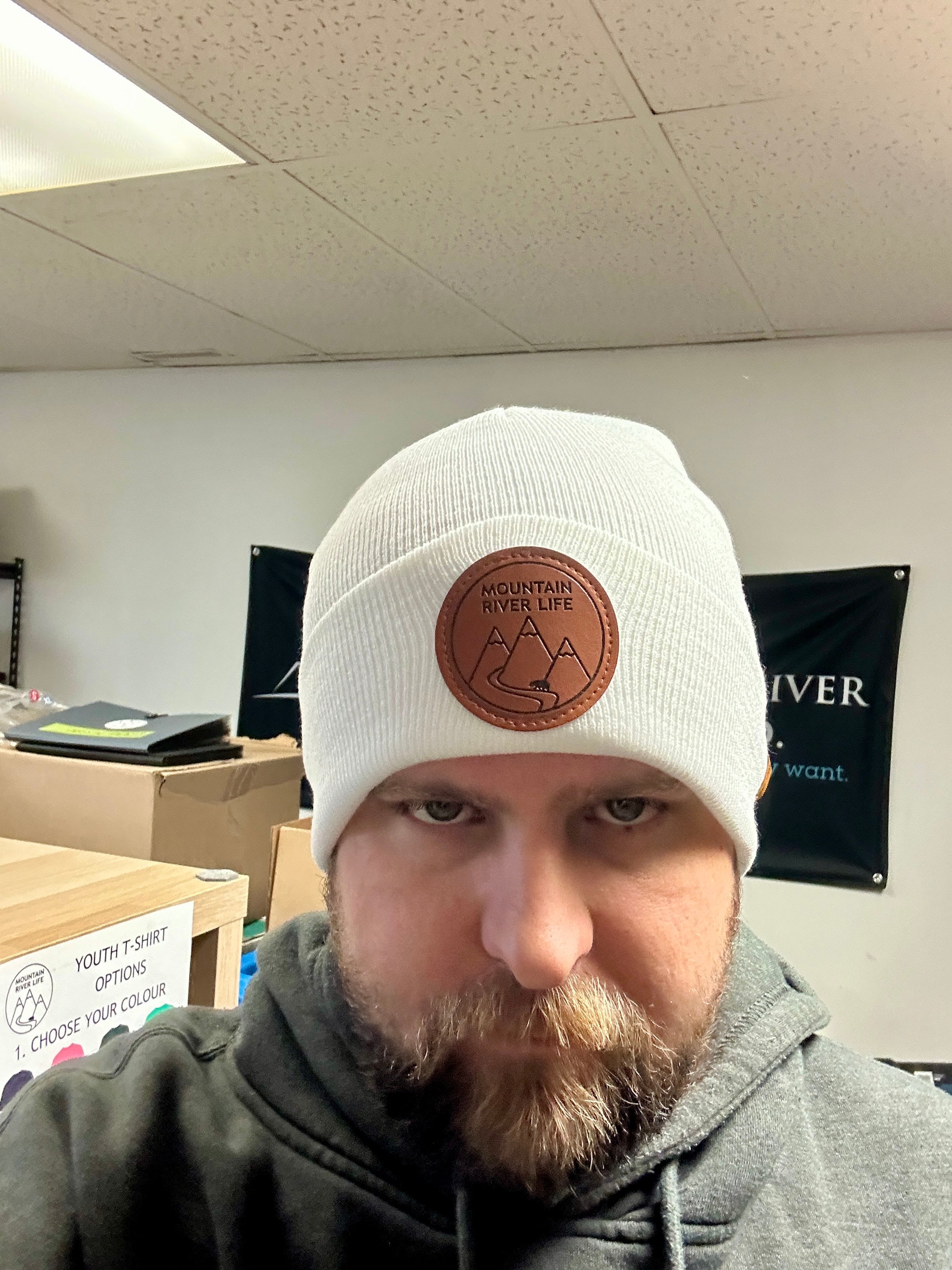 Mountain River Life Leather Patch Toque