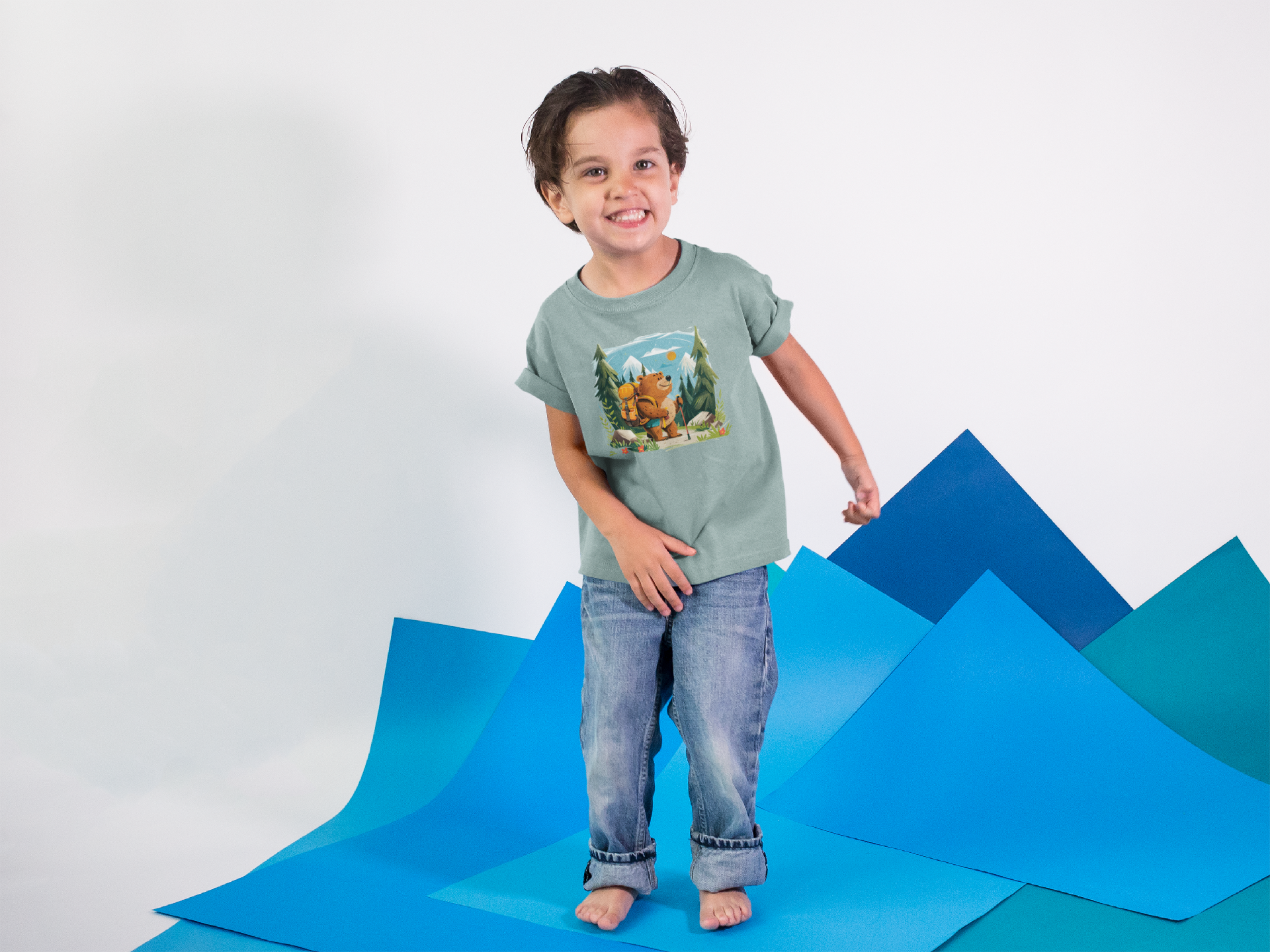 Adventure Bear Toddler Tee - Dusty Blue