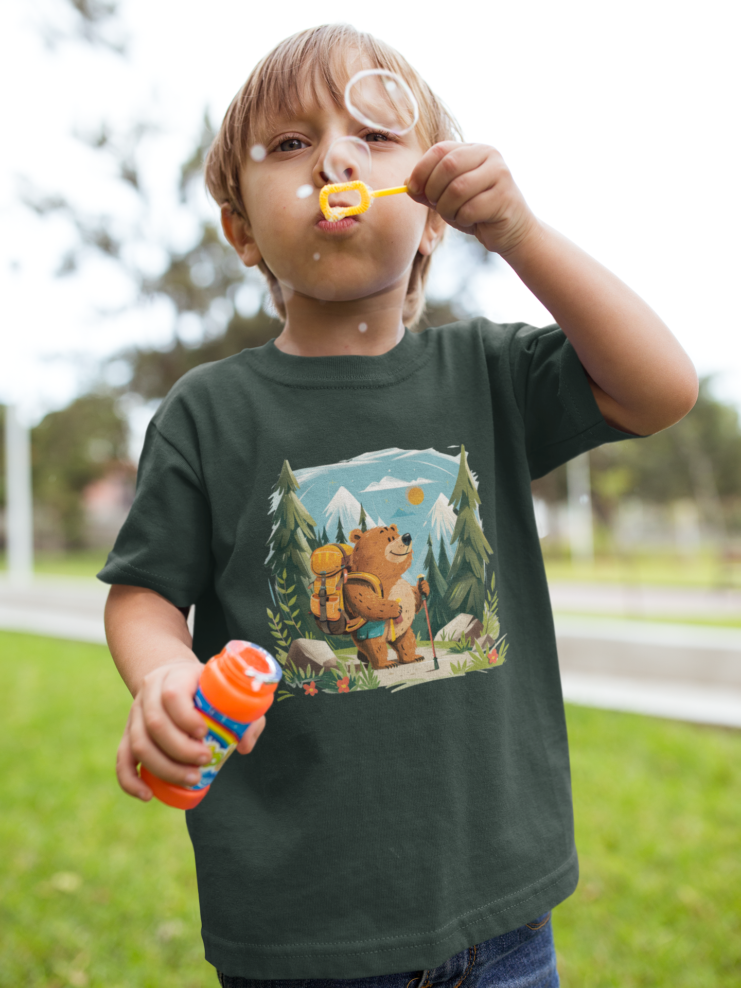 Adventure Bear Kids Tee - Forest Green