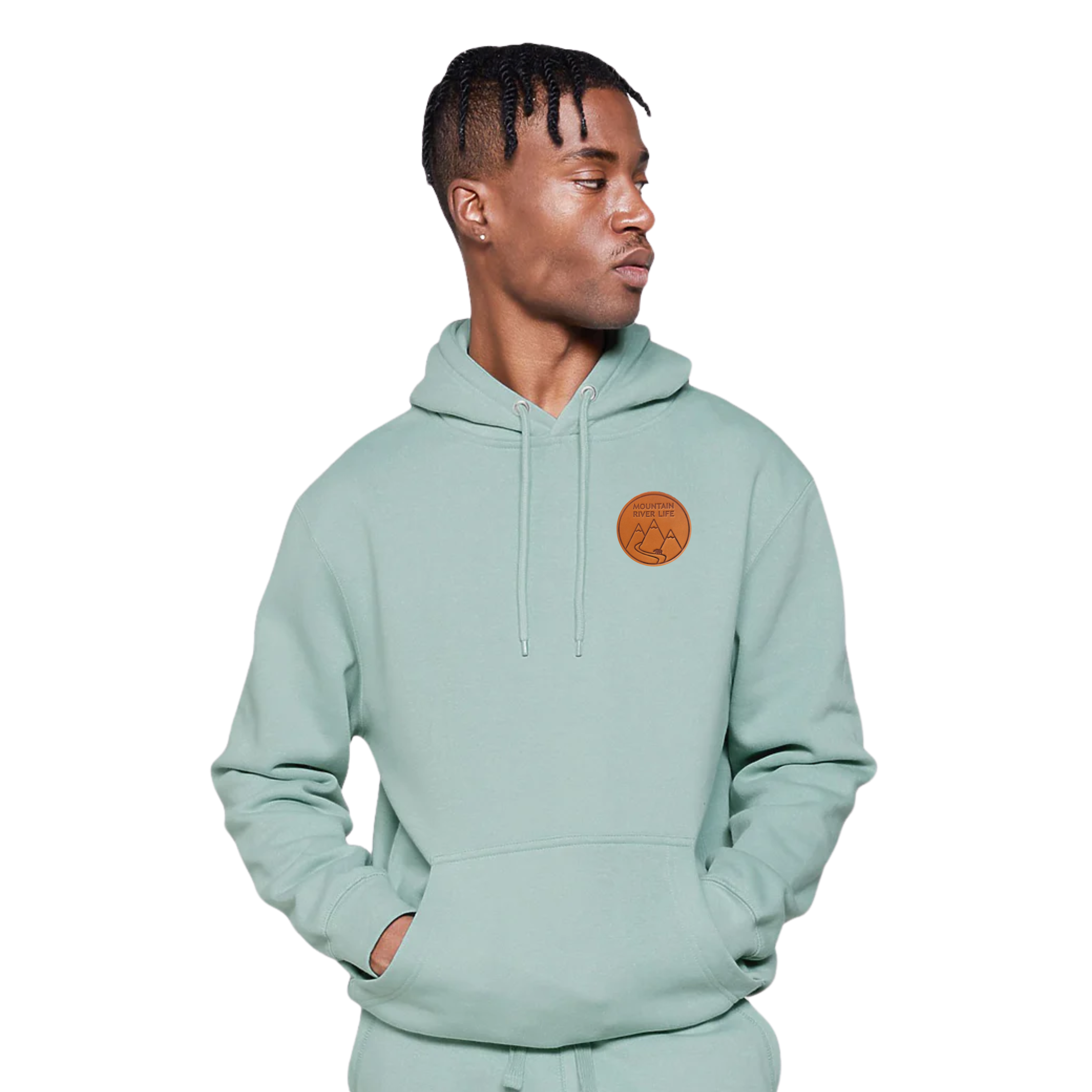 Mountain River Life Leather Patch Hoodie