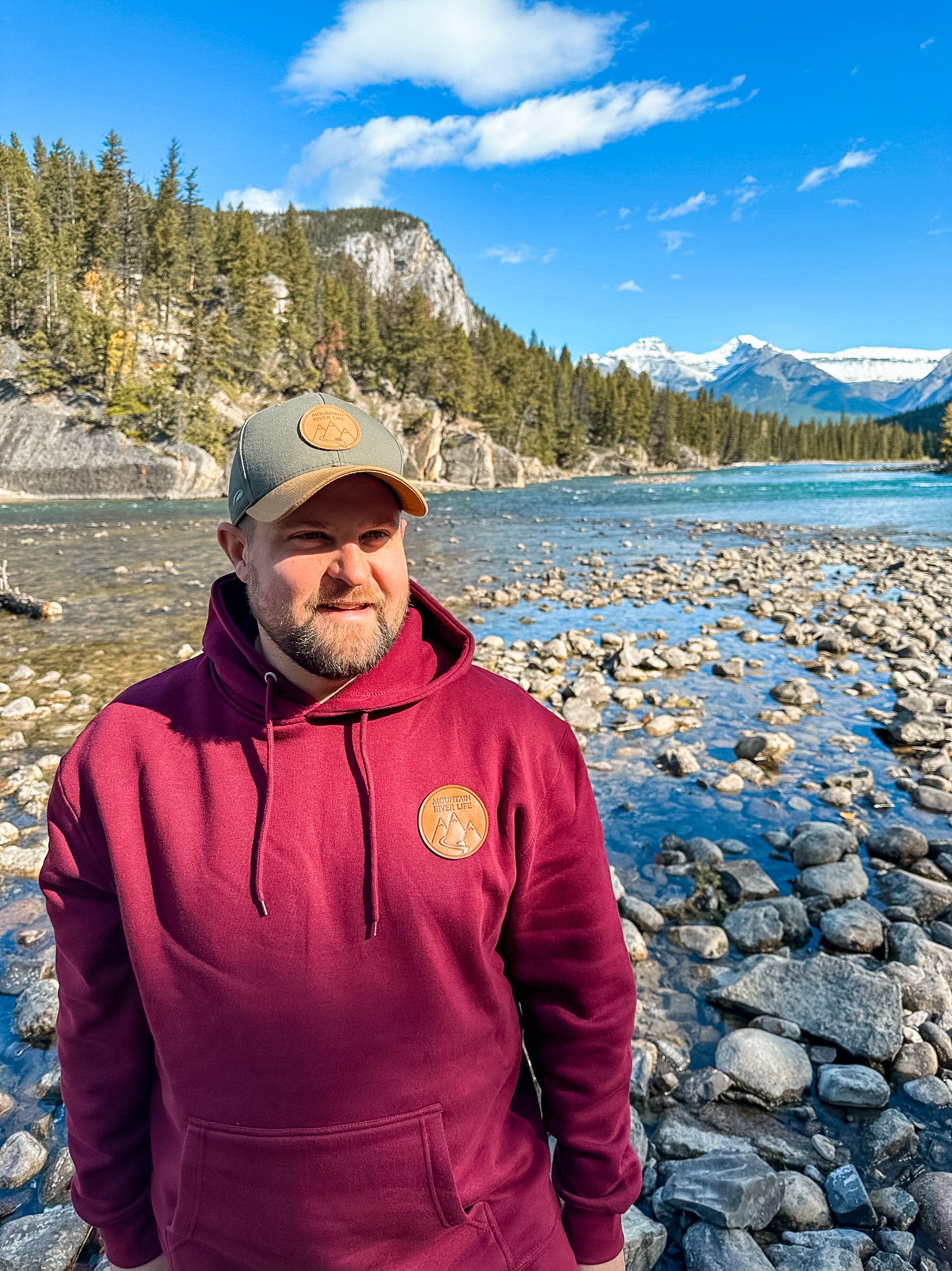 Mountain River Life Leather Patch Hoodie