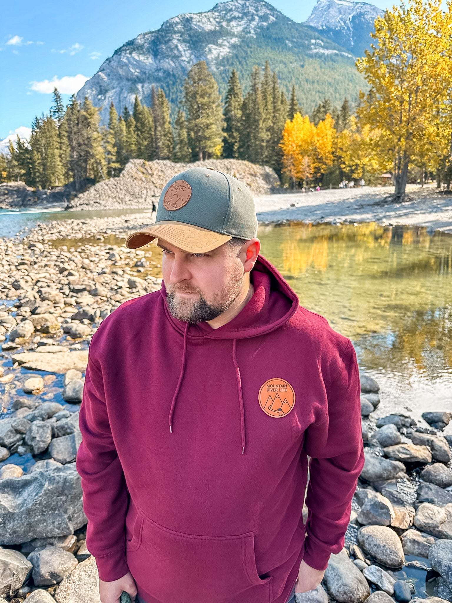 Mountain River Life Leather Patch Hoodie