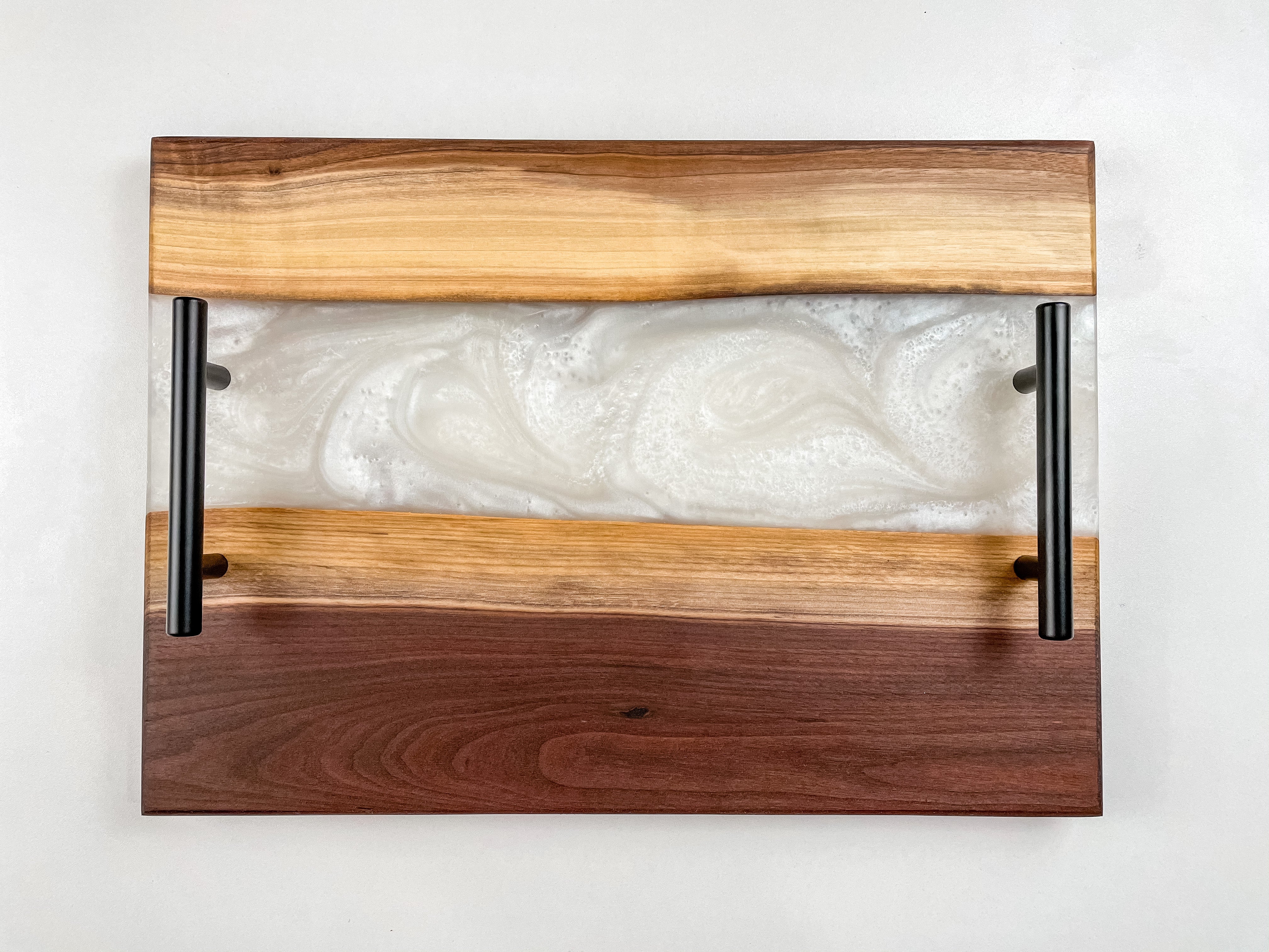 Large Personalized Black Walnut & Epoxy Live Edge Serving Board With Handles (In Stock)