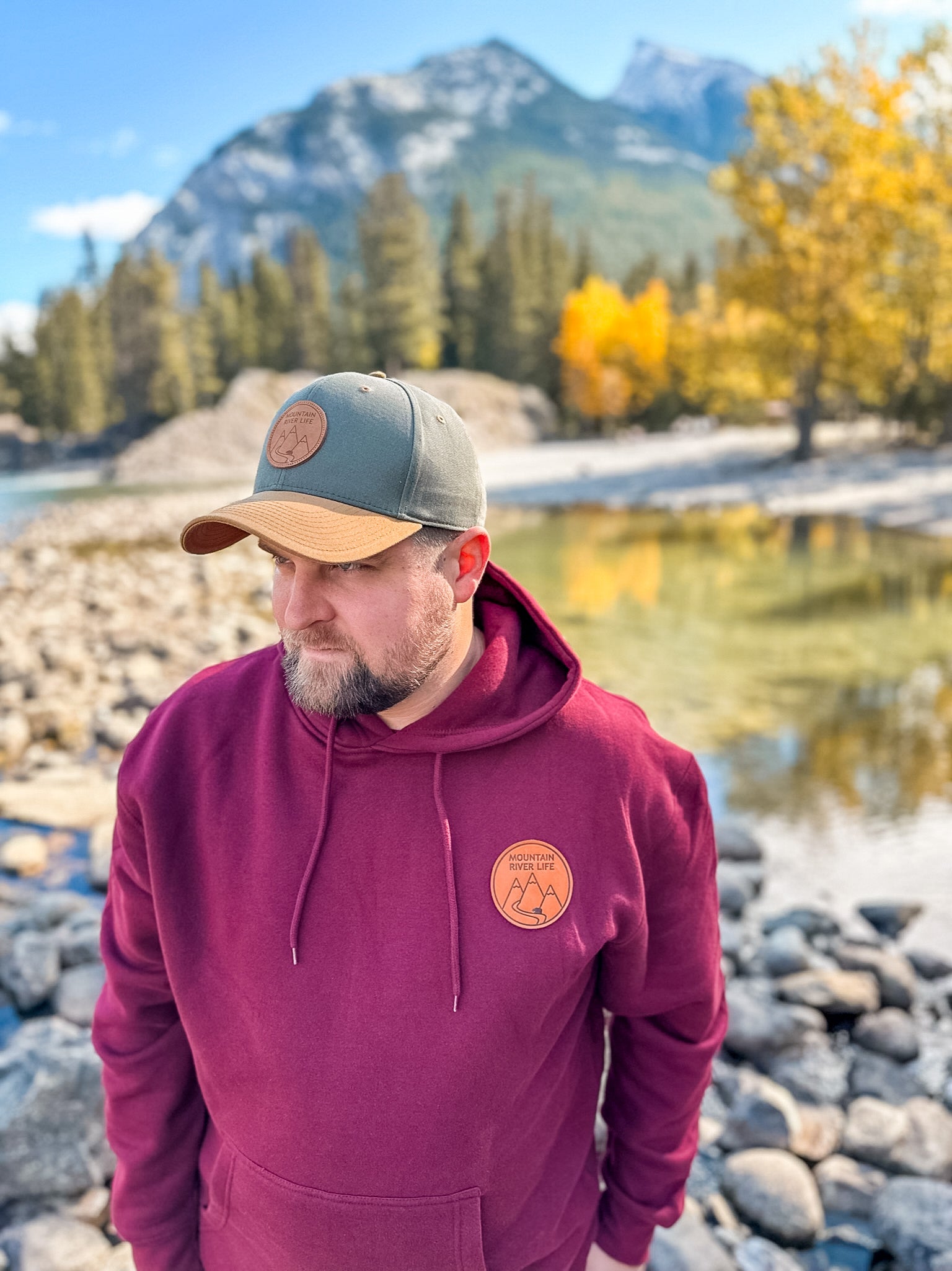 Mountain River Life Leather Patch Hoodie