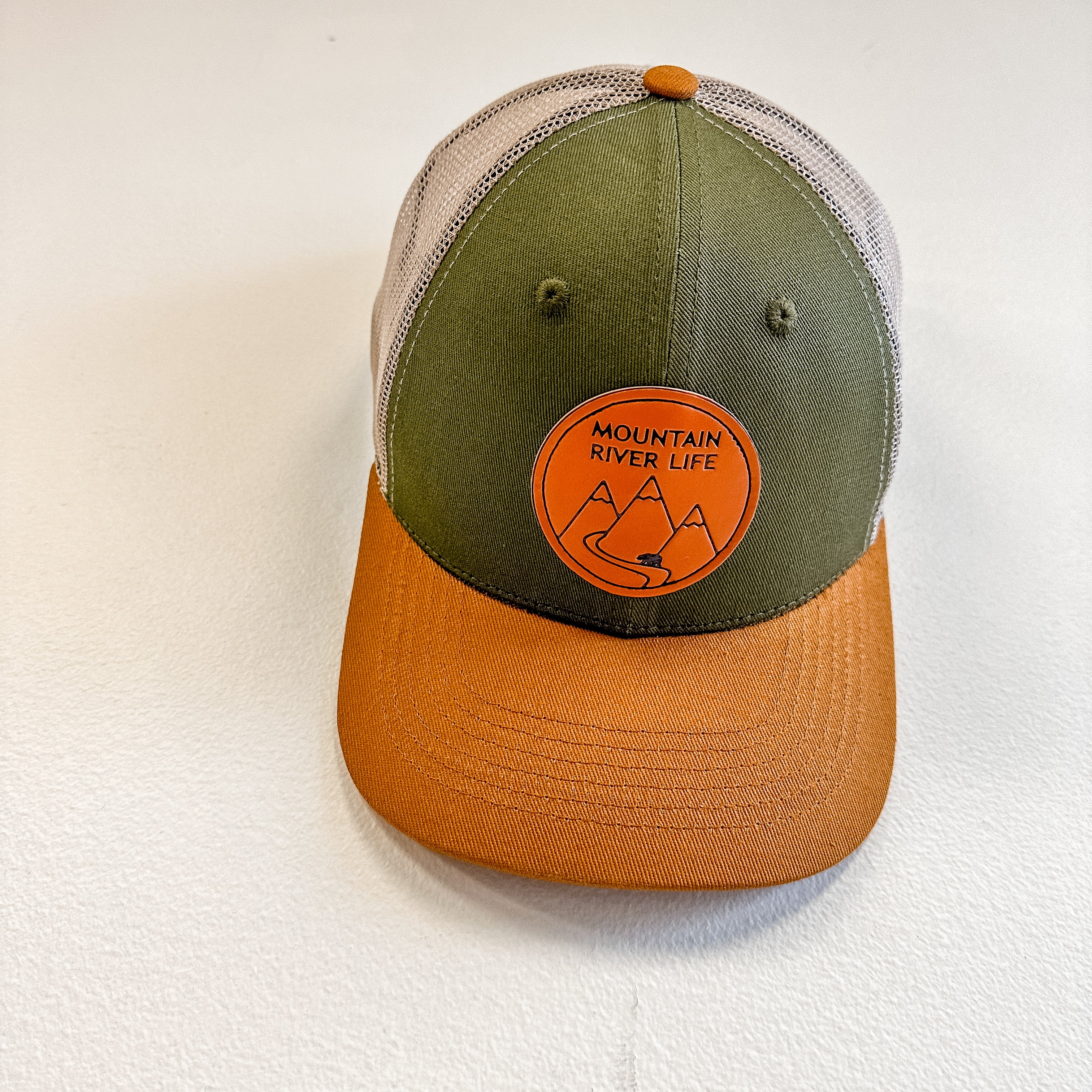 Mountain River Life Leather Patch Trucker Hats