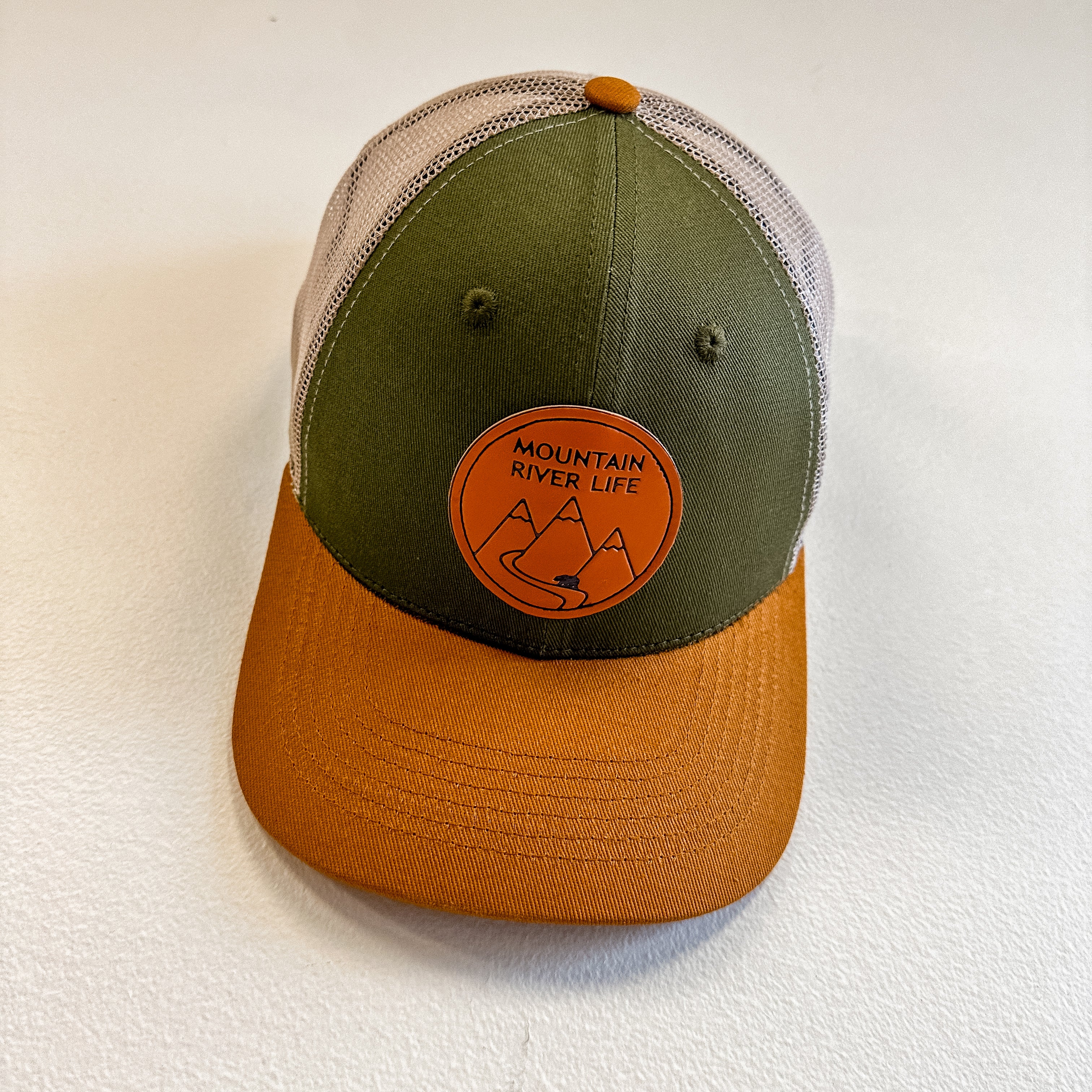 Mountain River Life Leather Patch Trucker Hats