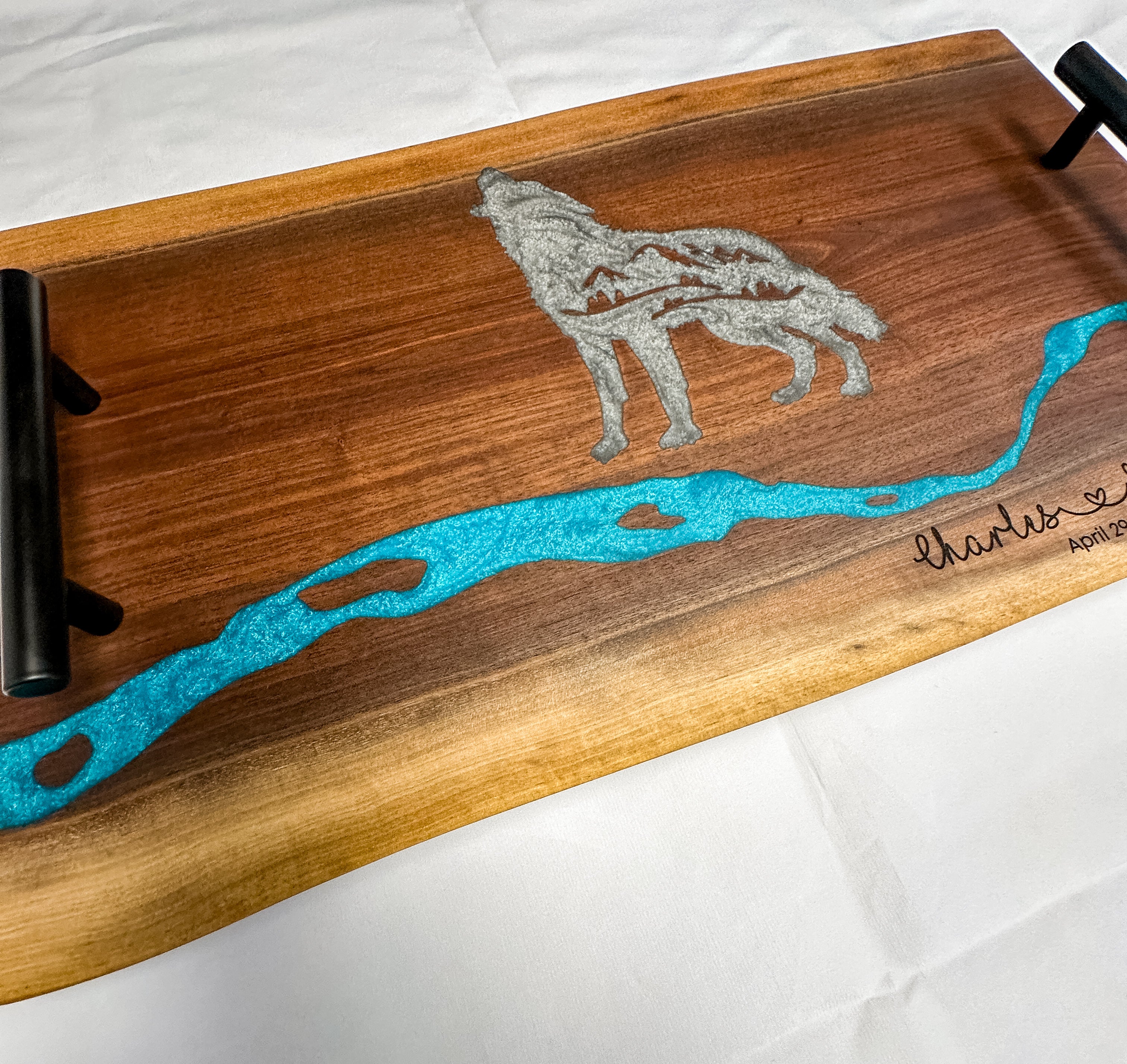 Wolf River Charcuterie Epoxy and Black Walnut Double Live Edge Serving Tray