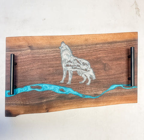 Wolf River Charcuterie Epoxy and Black Walnut Double Live Edge Serving Tray