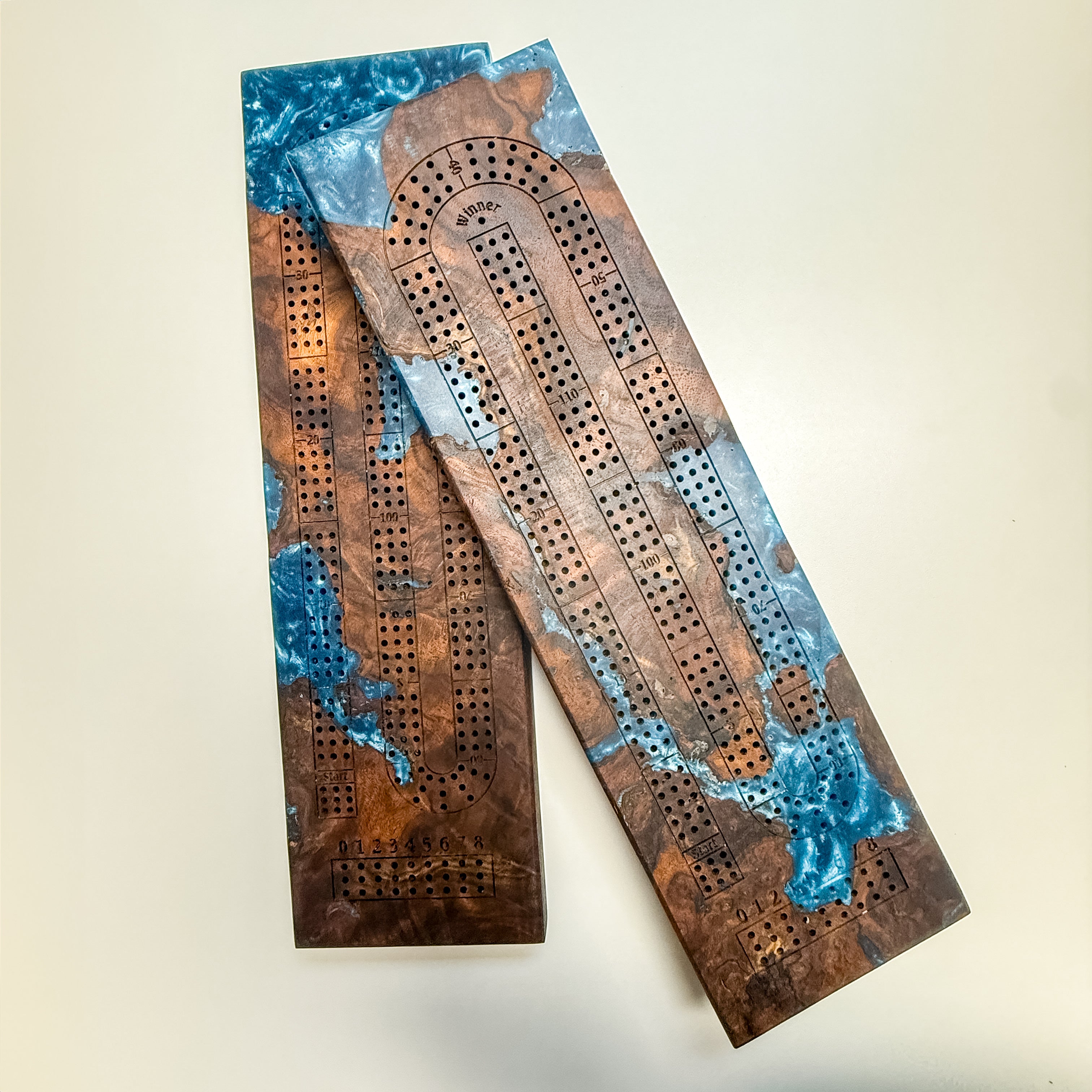 Claro Walnut Burl & Steel Blue Epoxy Crib Board