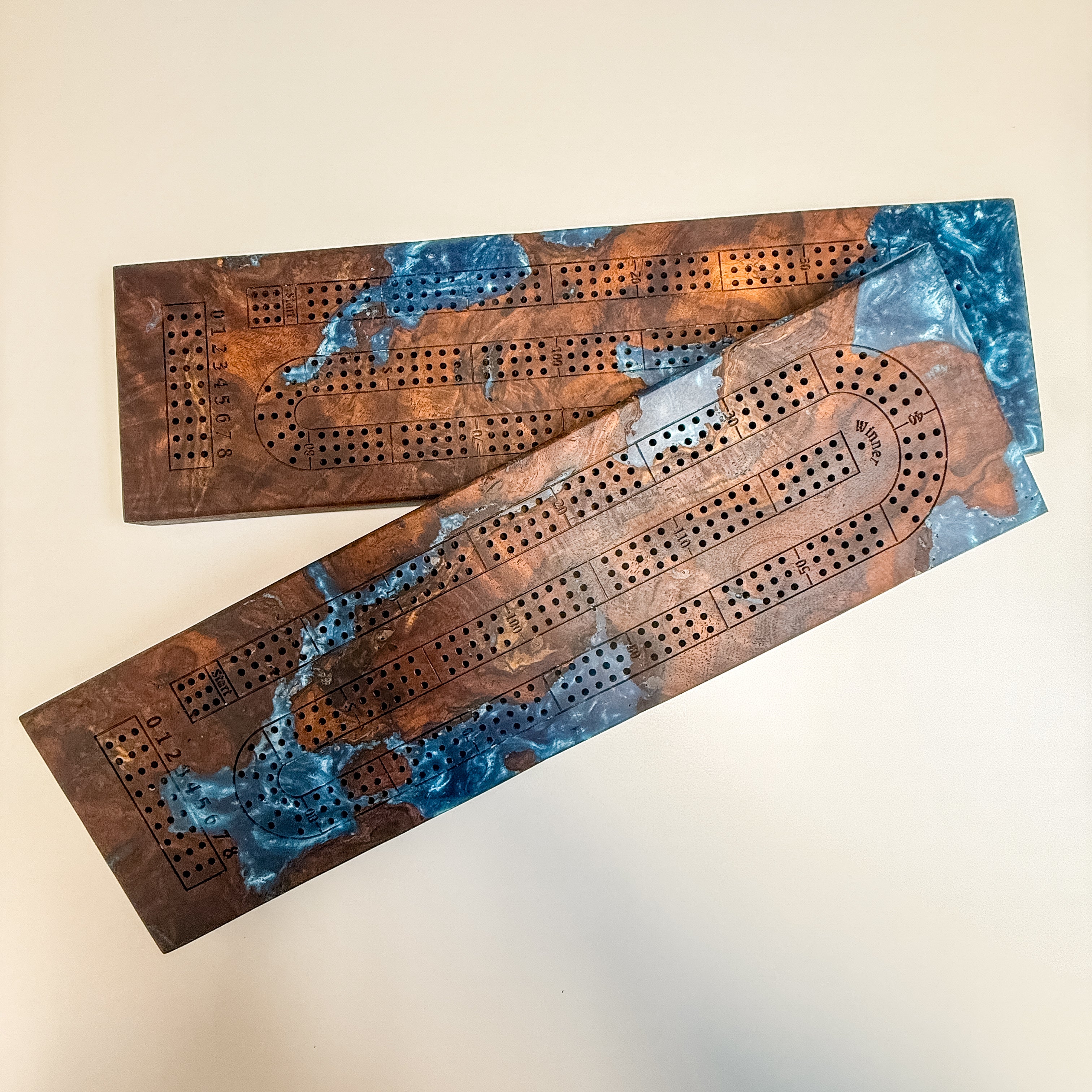 Claro Walnut Burl & Steel Blue Epoxy Crib Board