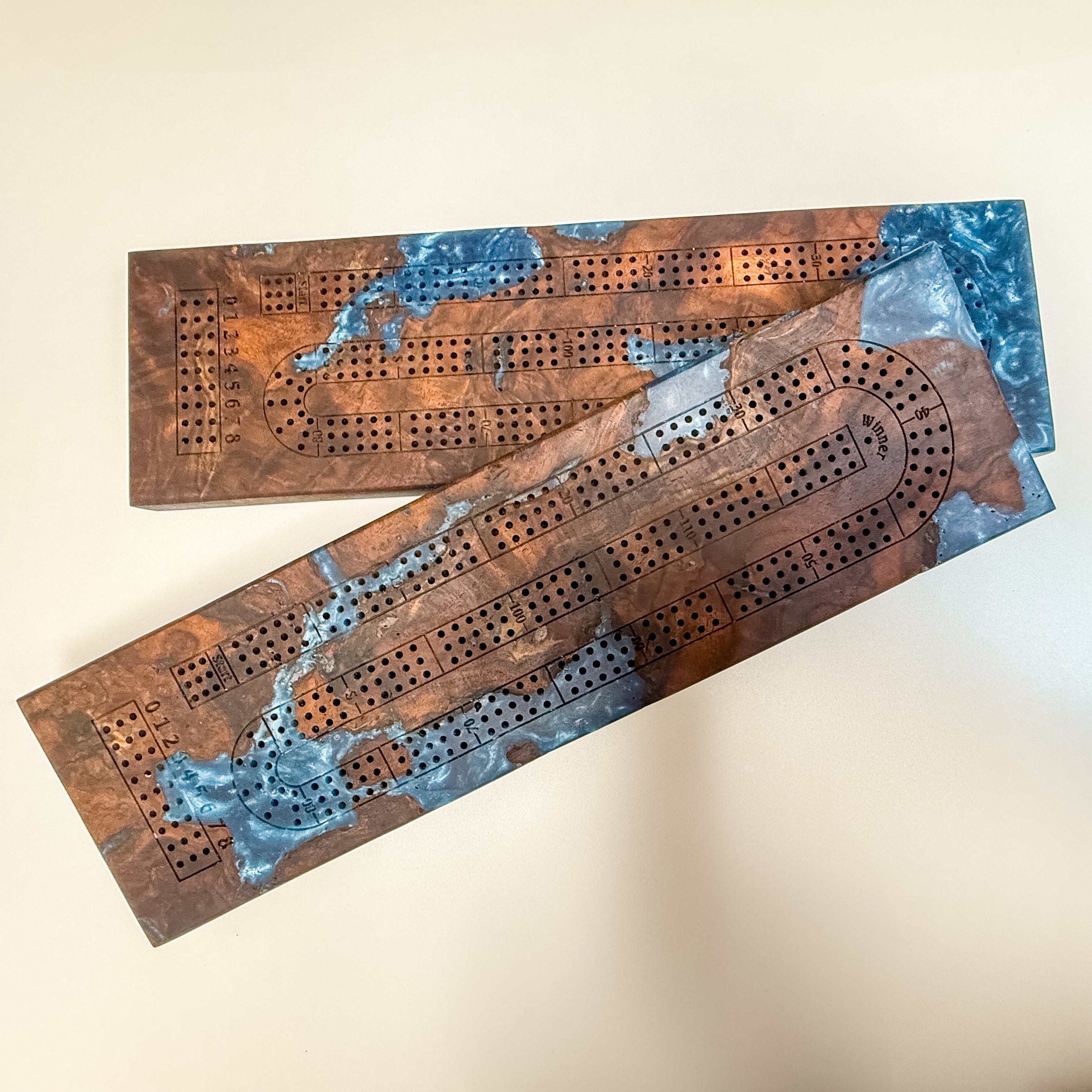 Claro Walnut Burl & Steel Blue Epoxy Crib Board