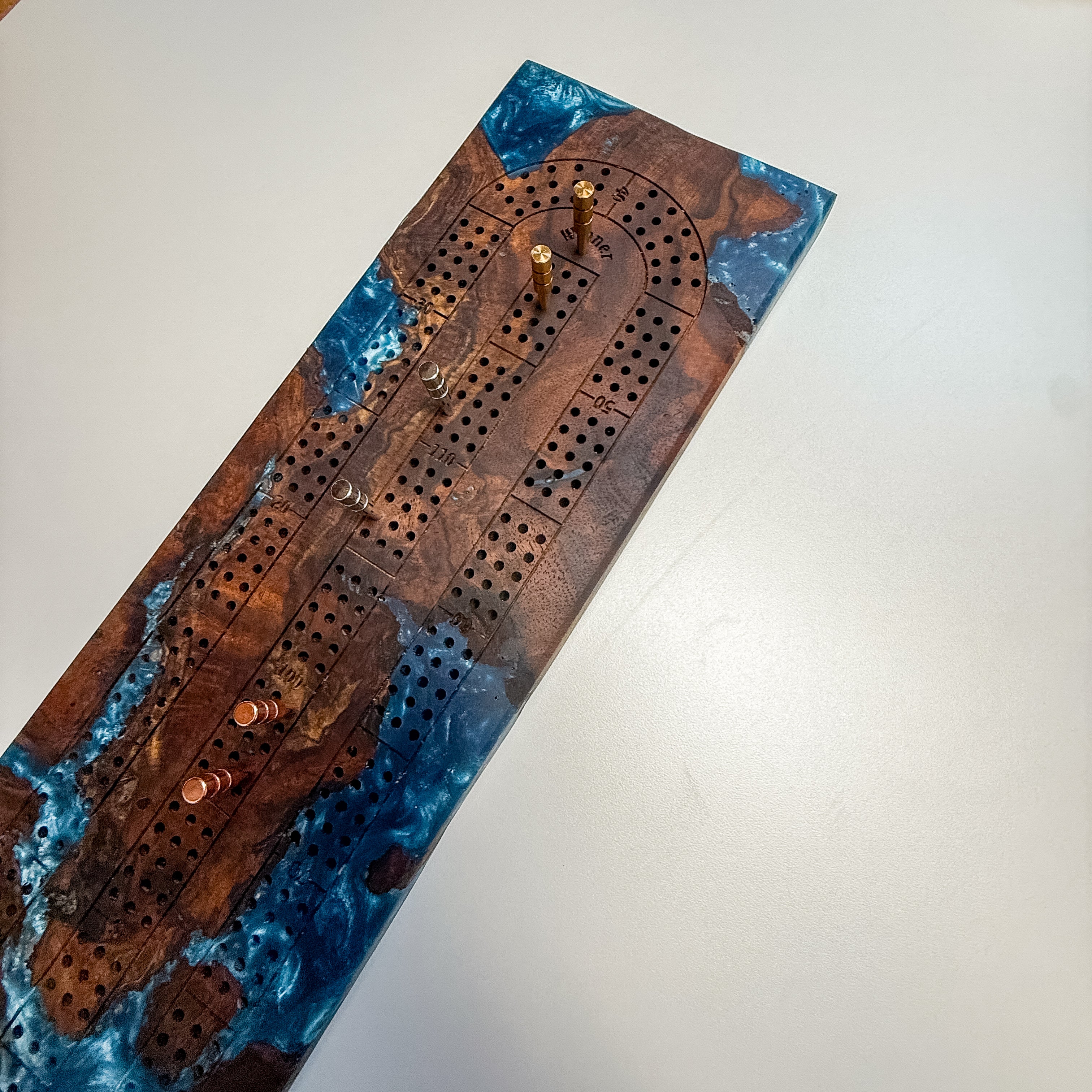 Claro Walnut Burl & Steel Blue Epoxy Crib Board
