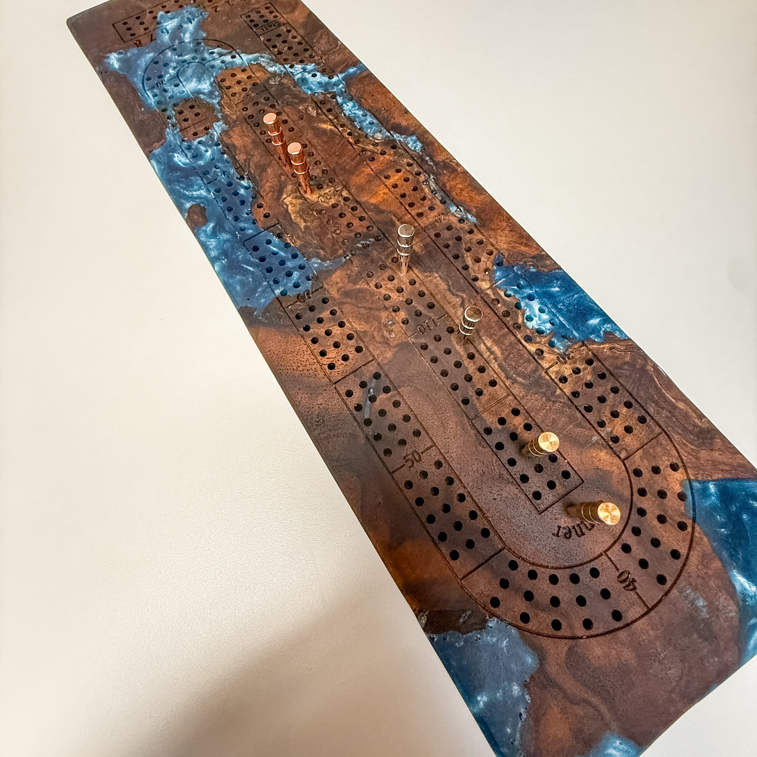 Claro Walnut Burl & Steel Blue Epoxy Crib Board