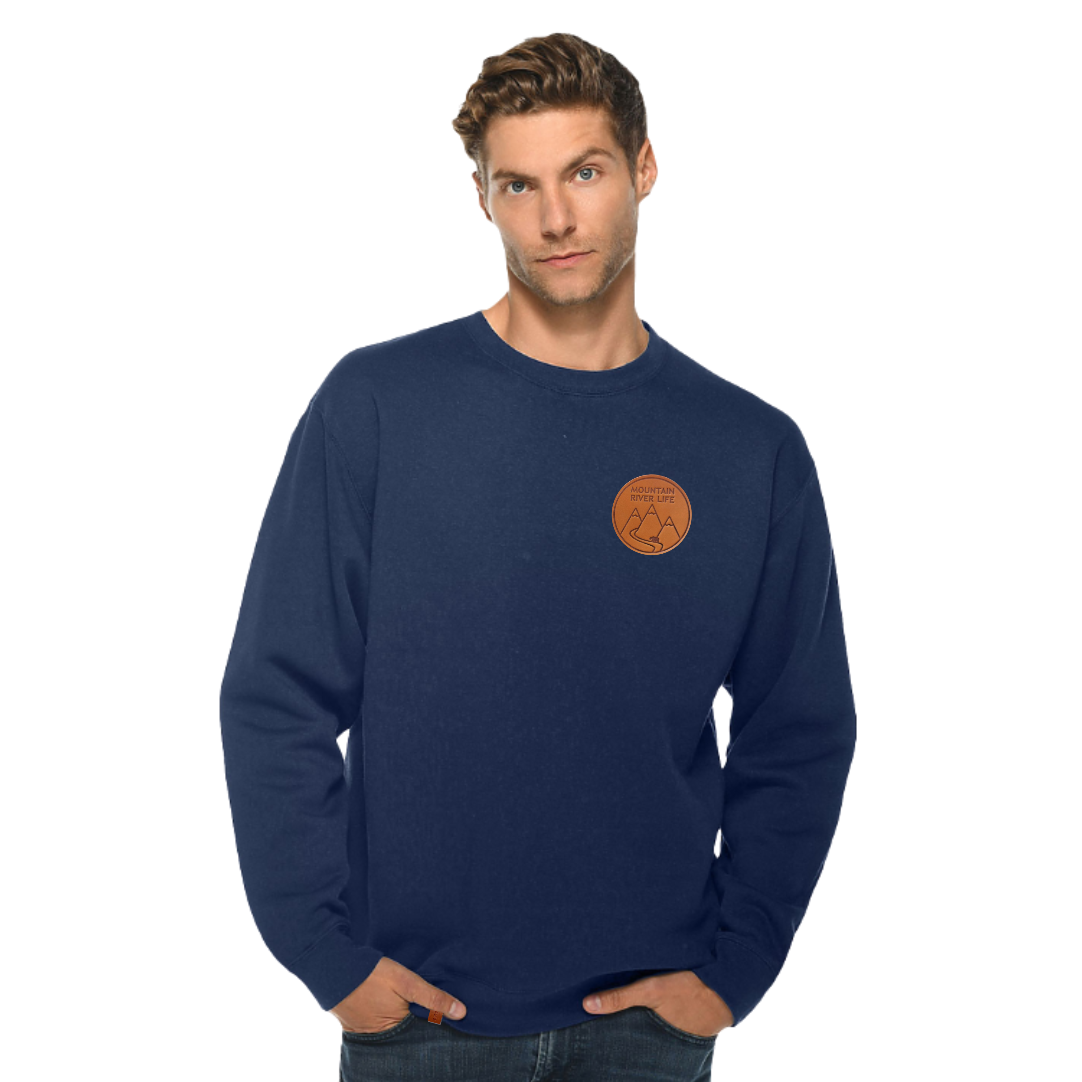 Navy Leather Patch Sweatshirt