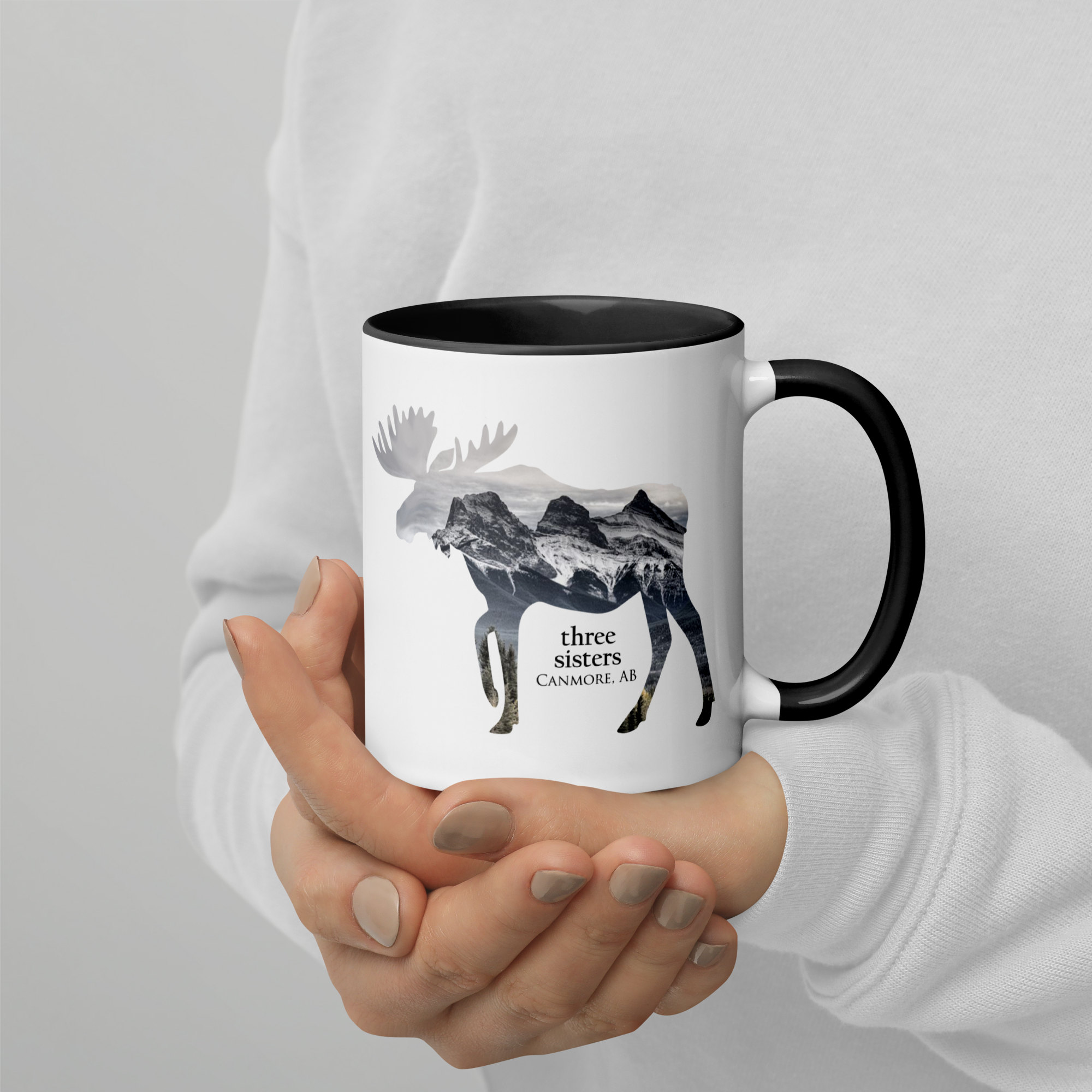 Three Sisters Moose Coffee Mug with Black Inside