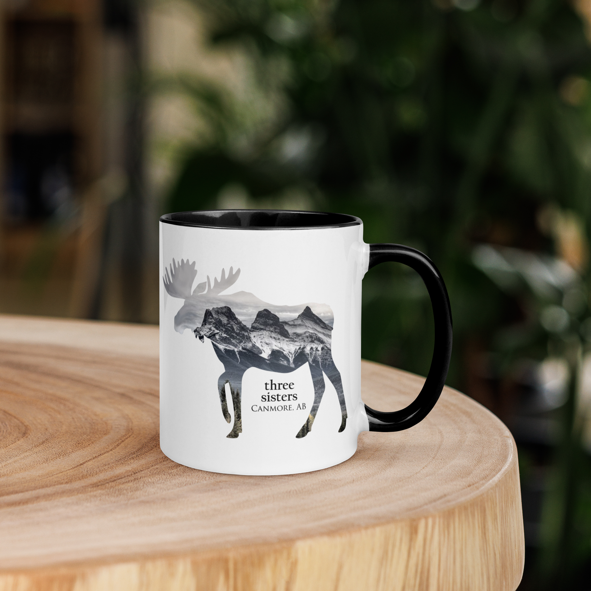 Three Sisters Moose Coffee Mug with Black Inside