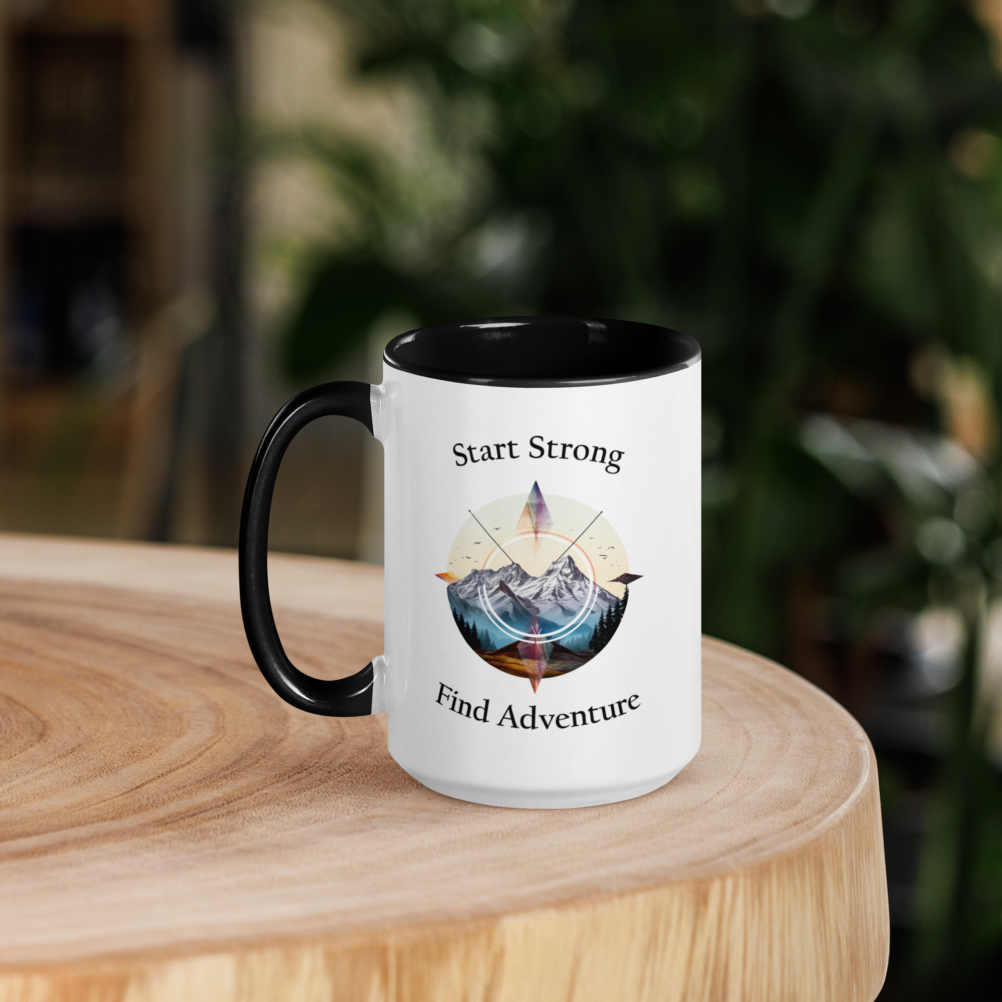 Large Start Strong, Find Adventure Coffee Mug with Black Inside
