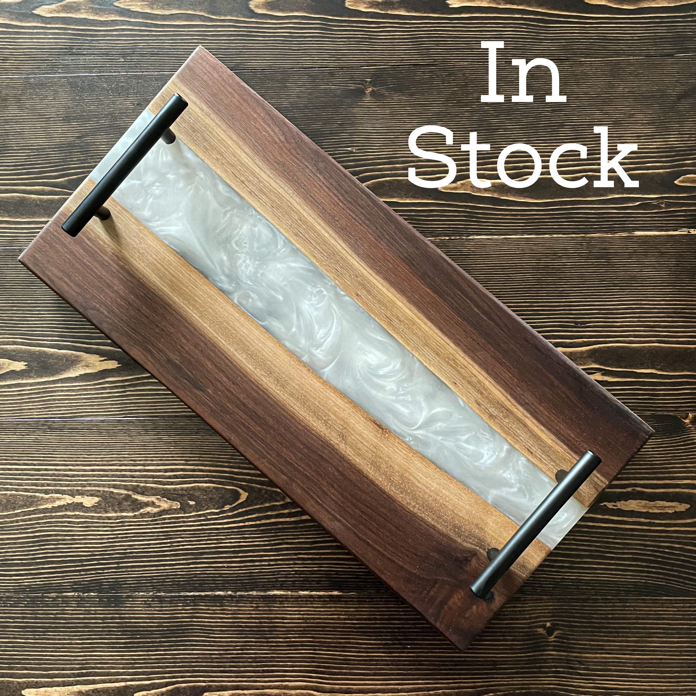 Personalized Black Walnut & Epoxy Live Edge Serving Board With Handles