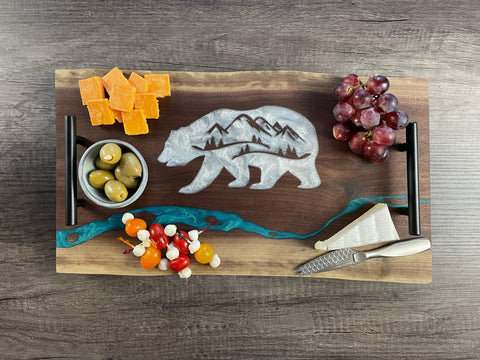 Bear River Charcuterie Epoxy and Black Walnut Double Live Edge Serving Tray