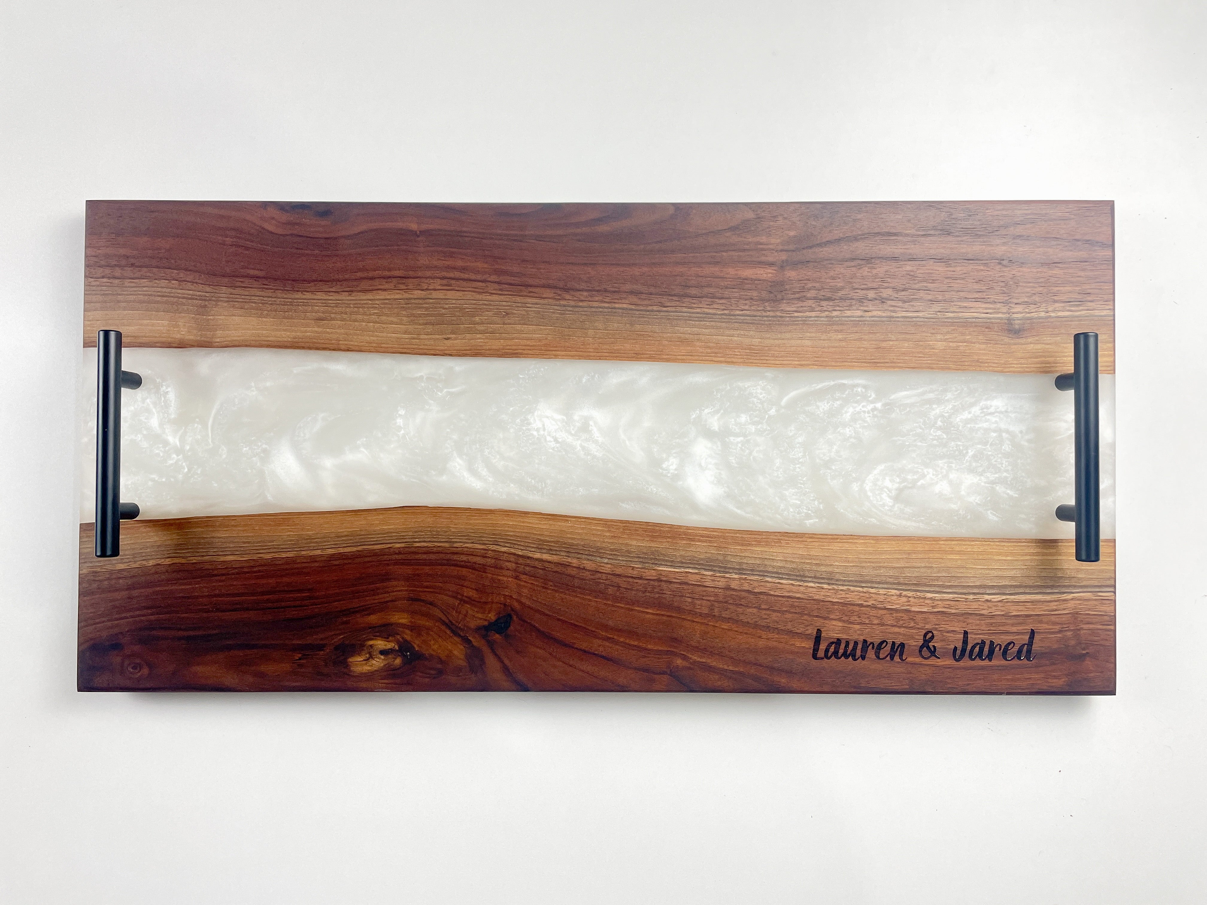 Extra Large Personalized Black Walnut & Epoxy Live Edge Serving Board With Handles