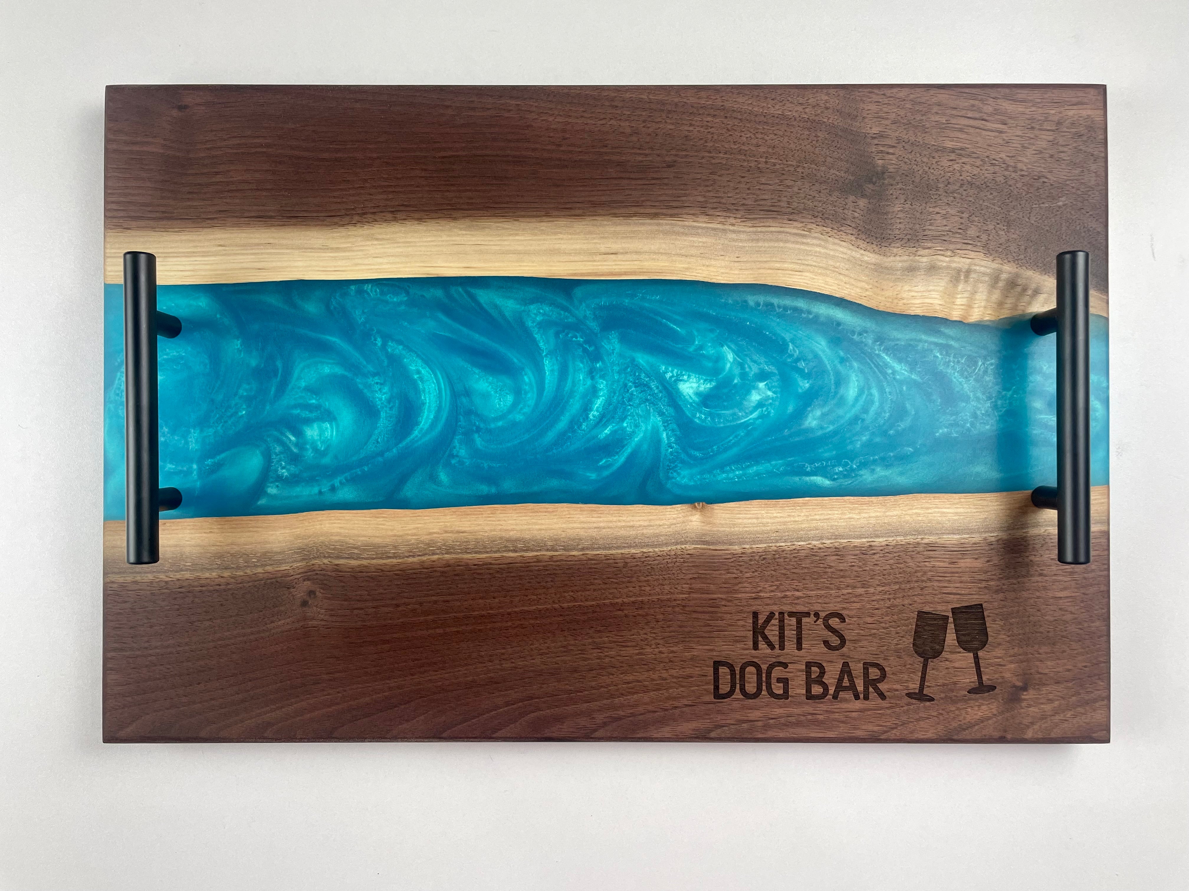 Large Personalized Black Walnut & Epoxy Live Edge Serving Board With Handles (In Stock)