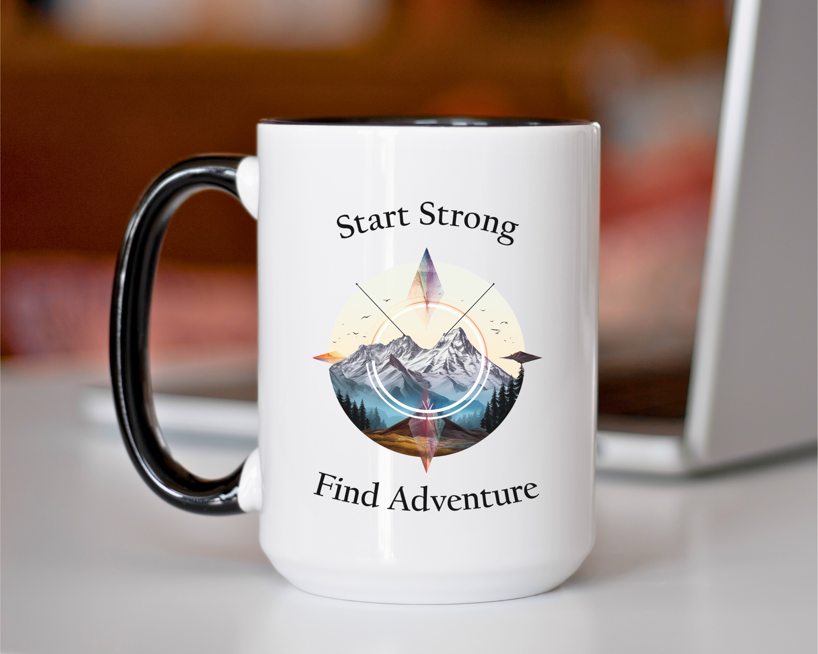 Large Start Strong, Find Adventure Coffee Mug with Black Inside