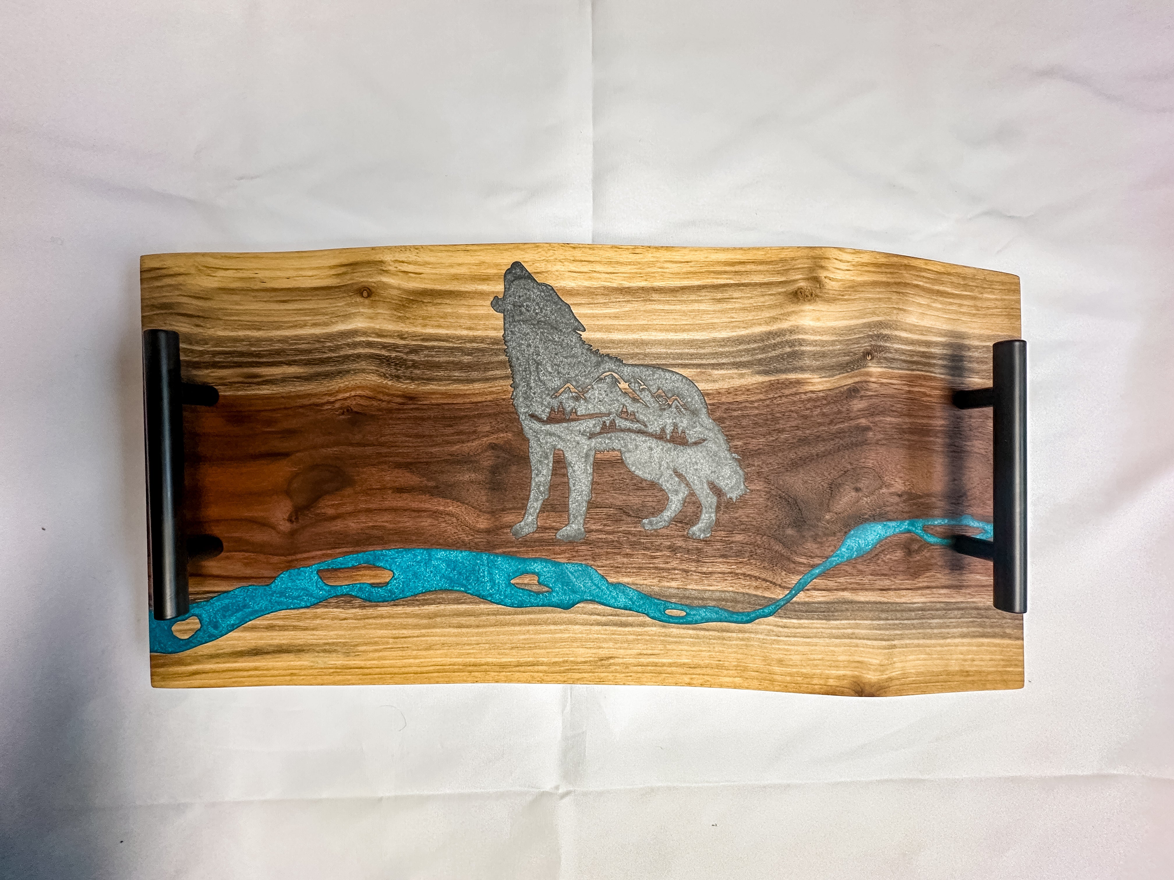 Wolf River Charcuterie Epoxy and Black Walnut Double Live Edge Serving Tray