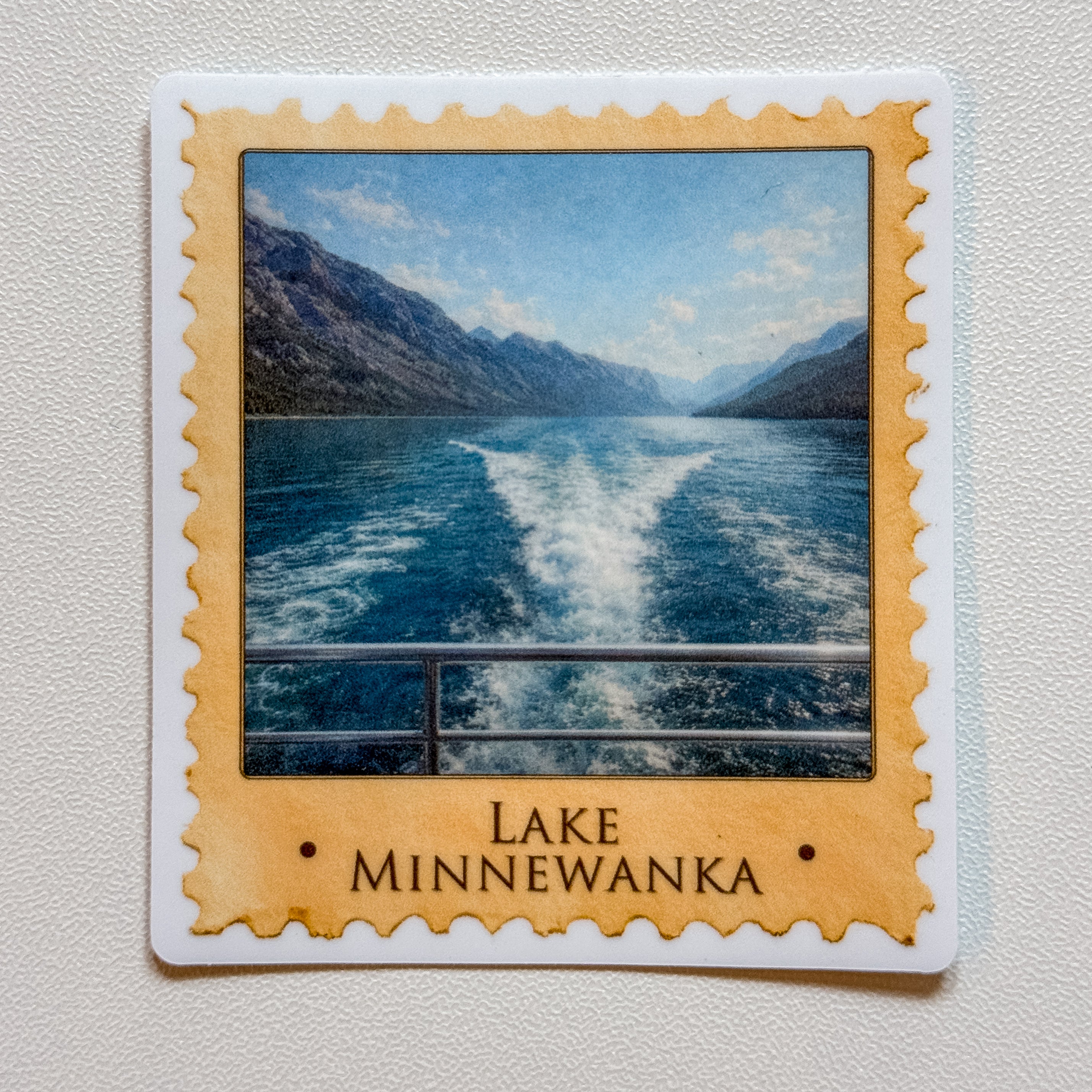 Moments in Banff Stamp Sticker — Lake Minnewanka (2.42" x 2.75")