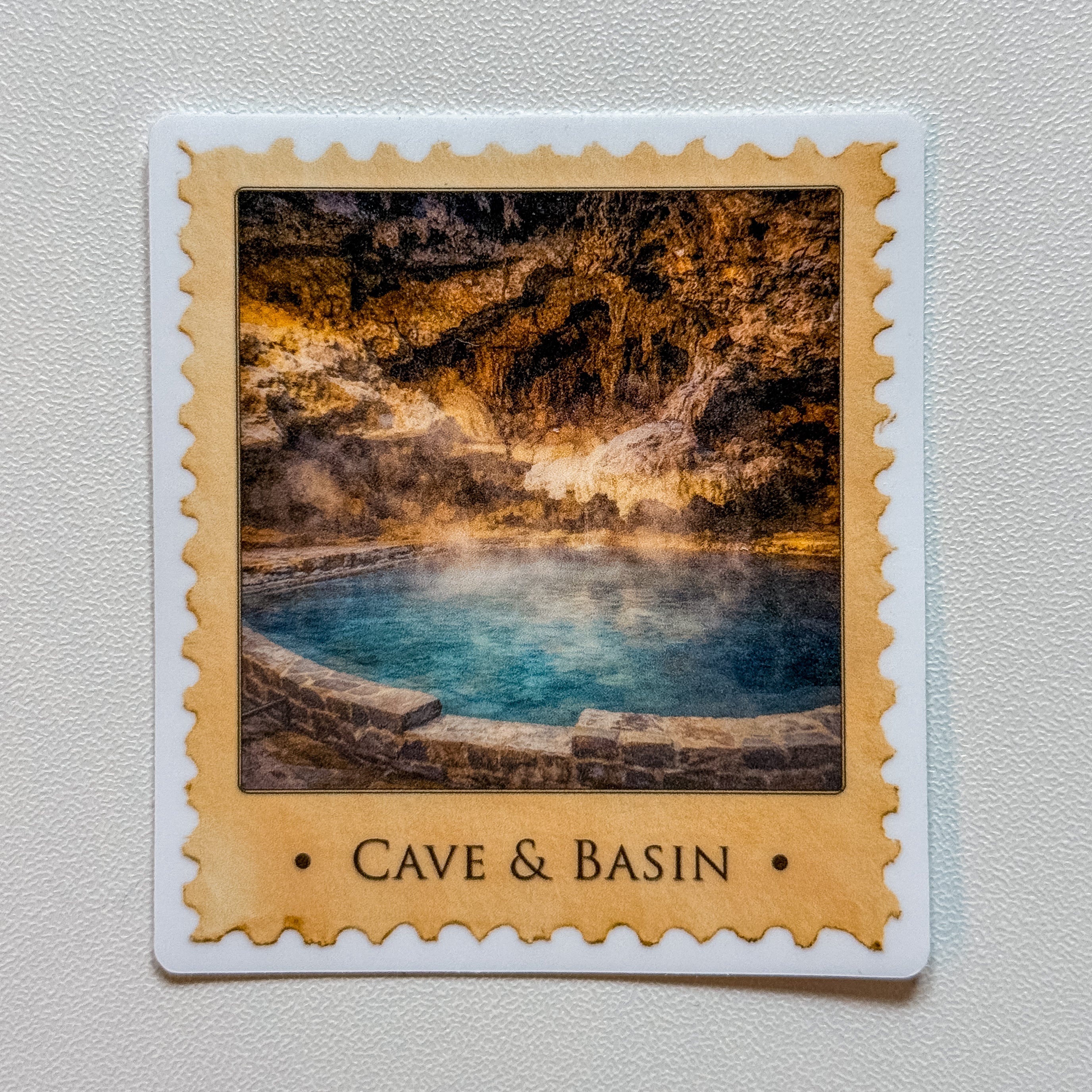 Moments in Banff Stamp Sticker — Cave & Basin (2.42" x 2.75")
