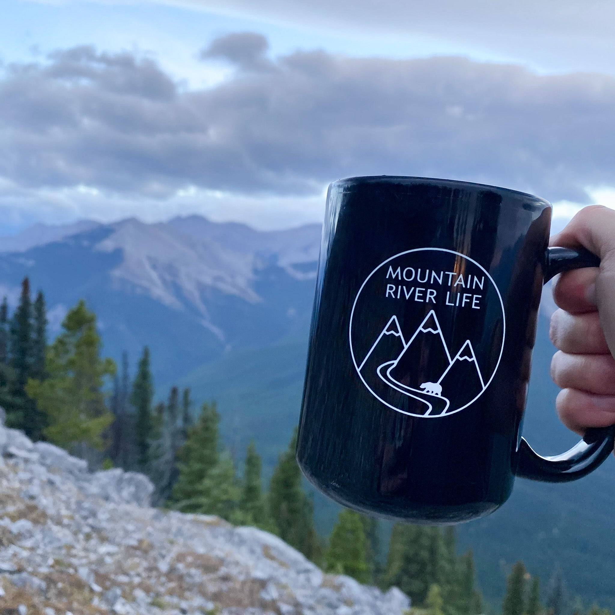 Large Black Mountain River Life Coffee Mug