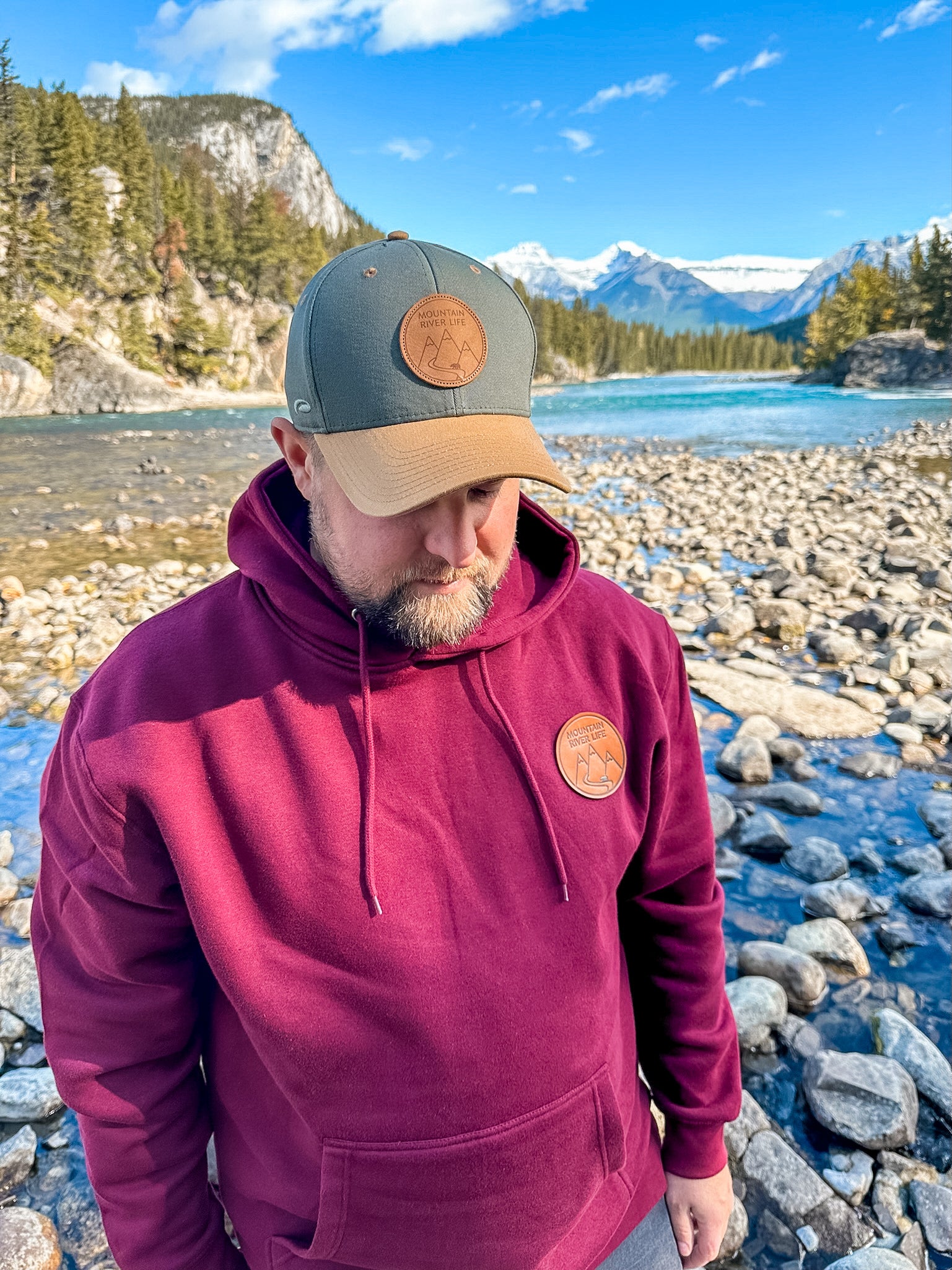 Mountain River Life Leather Patch Hoodie
