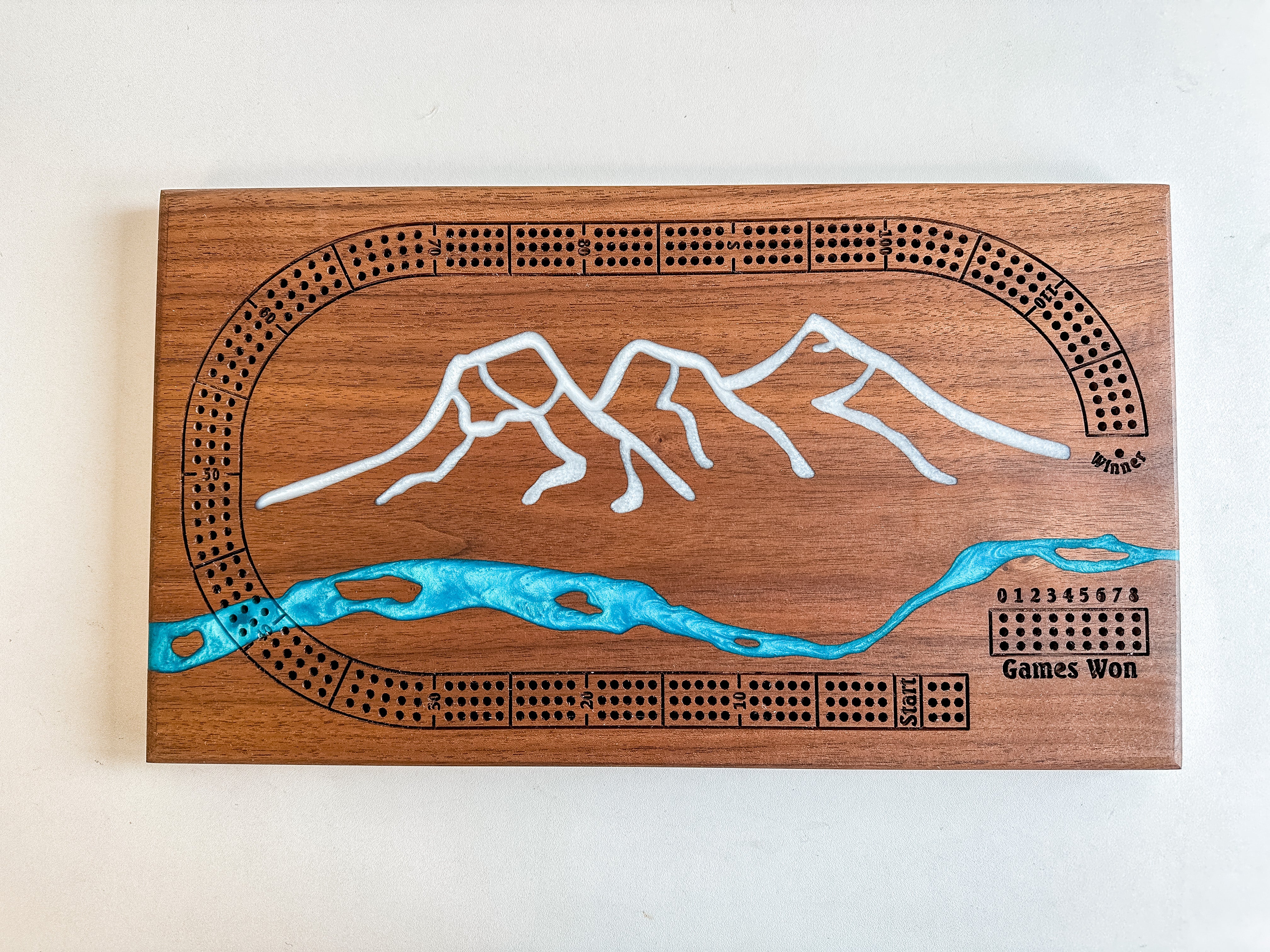 3 Sisters Mountain River Cribbage Board