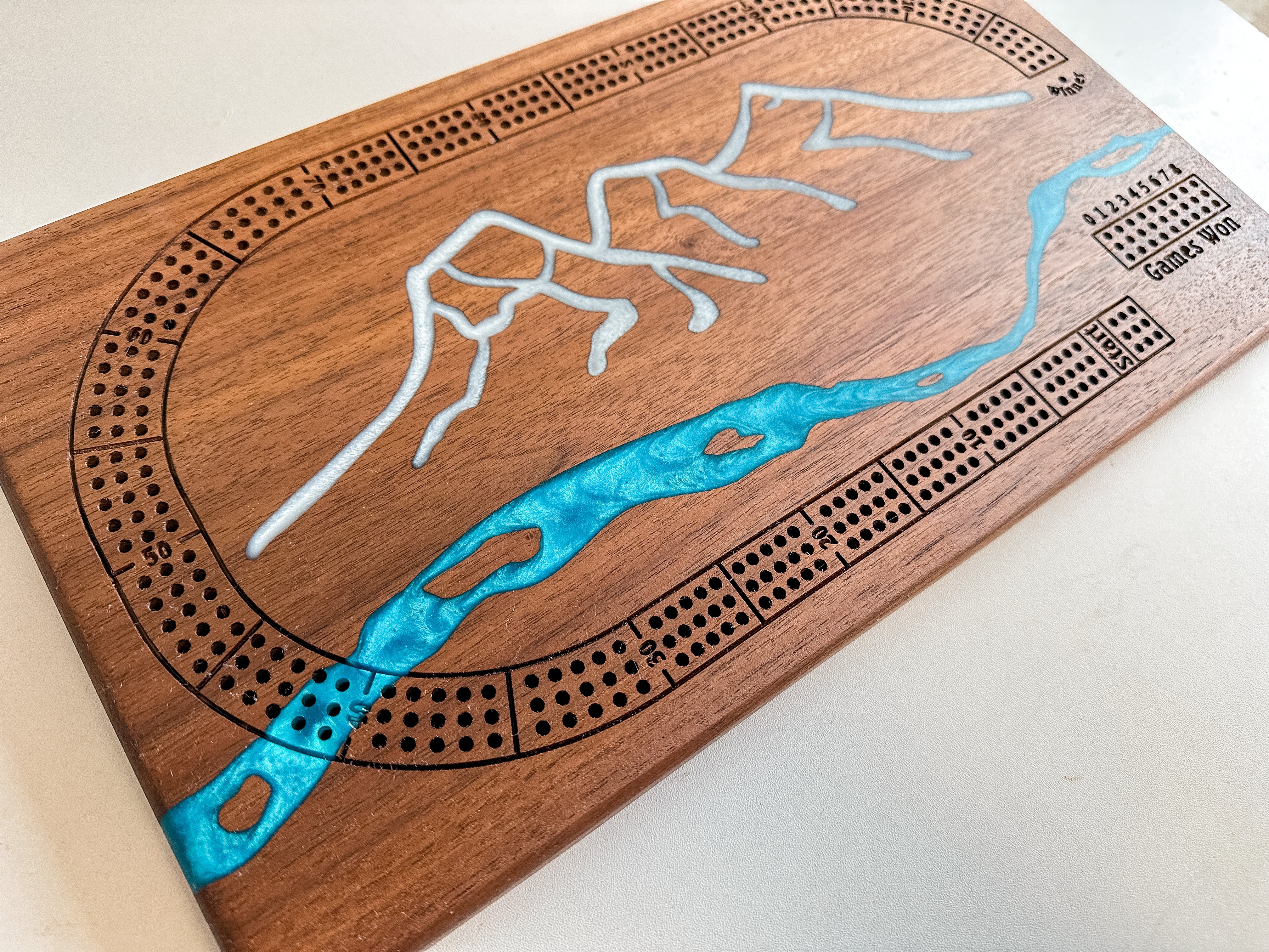 3 Sisters Mountain River Cribbage Board