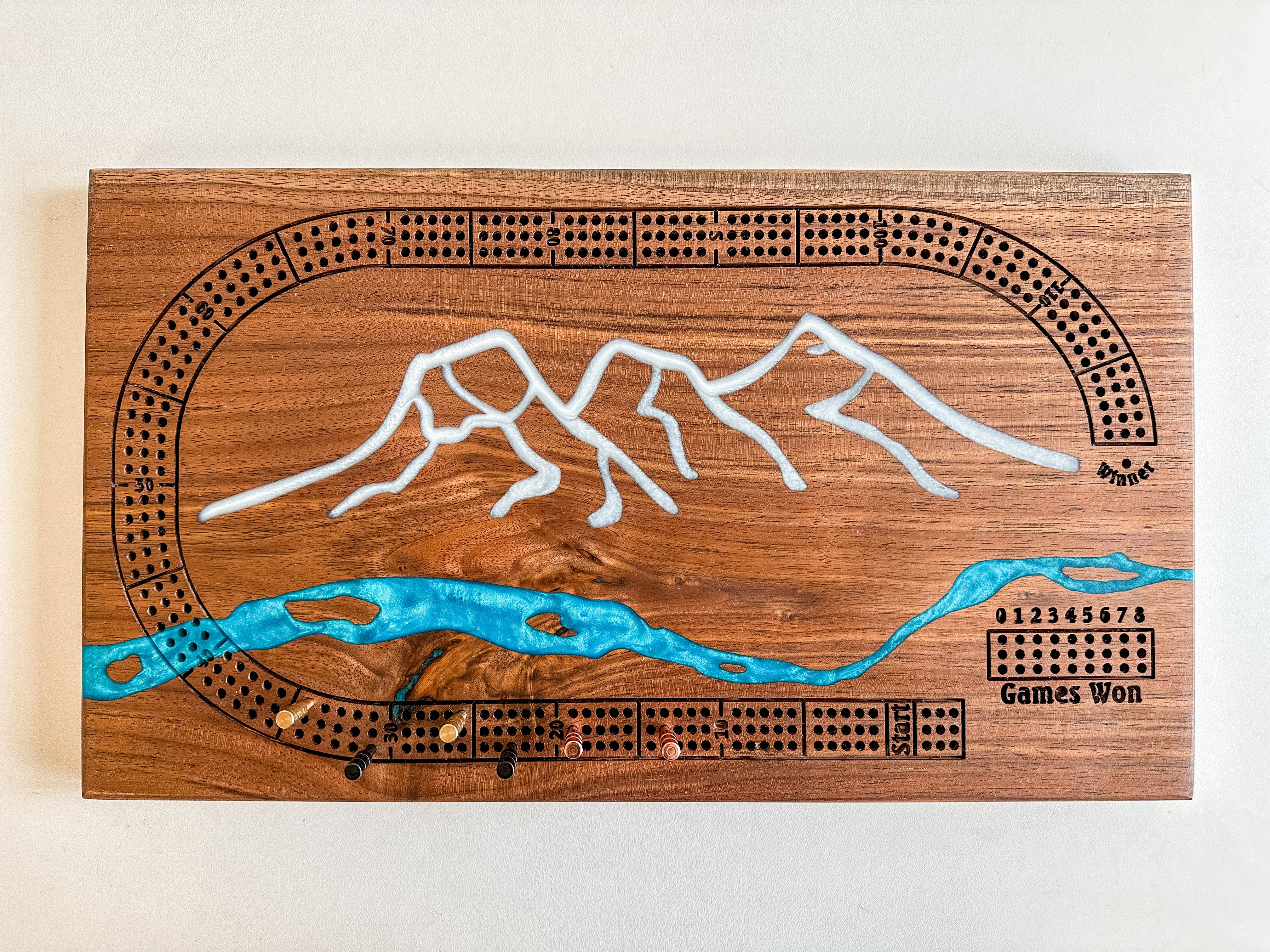 3 Sisters Mountain River Cribbage Board