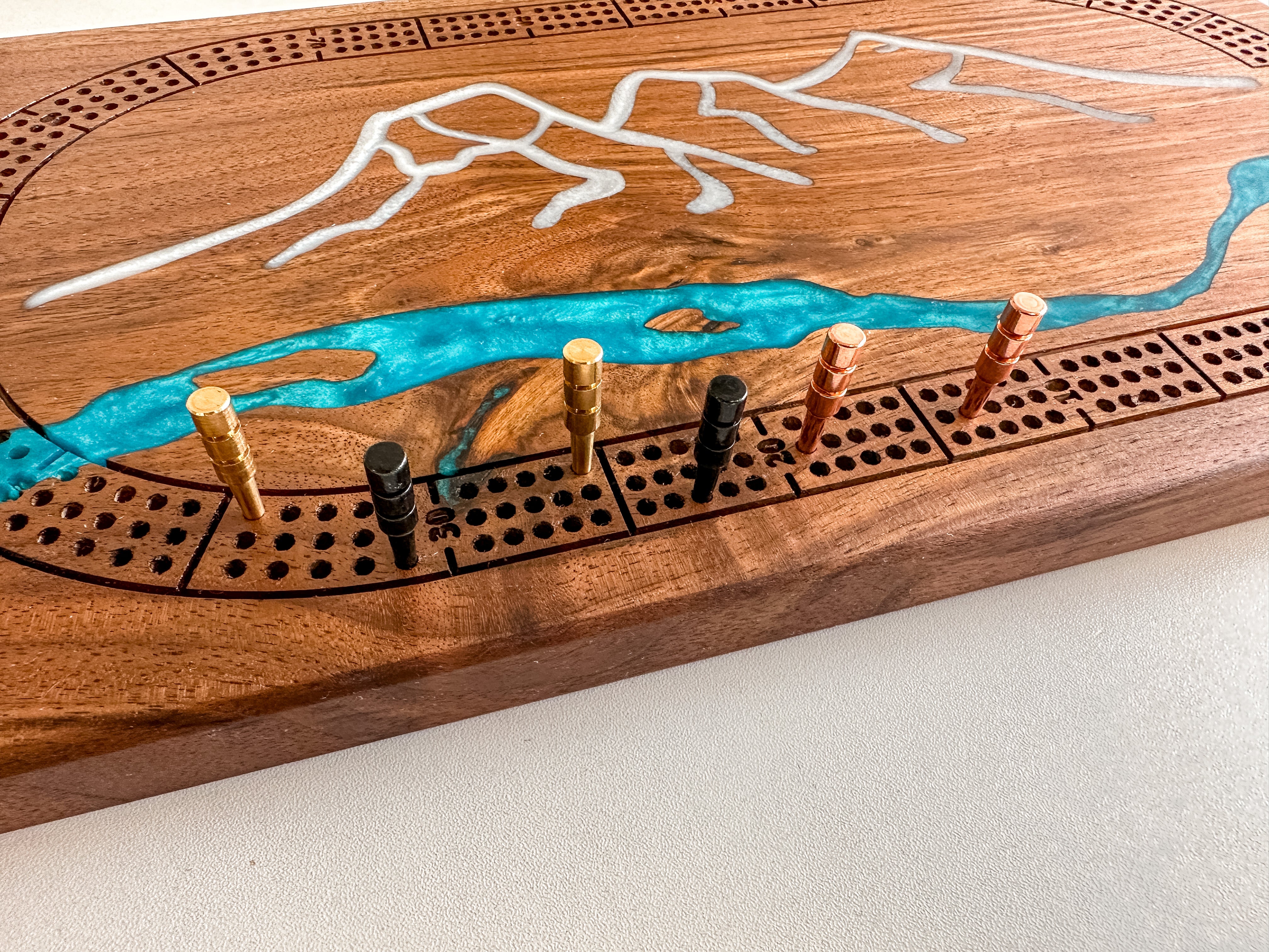 3 Sisters Mountain River Cribbage Board