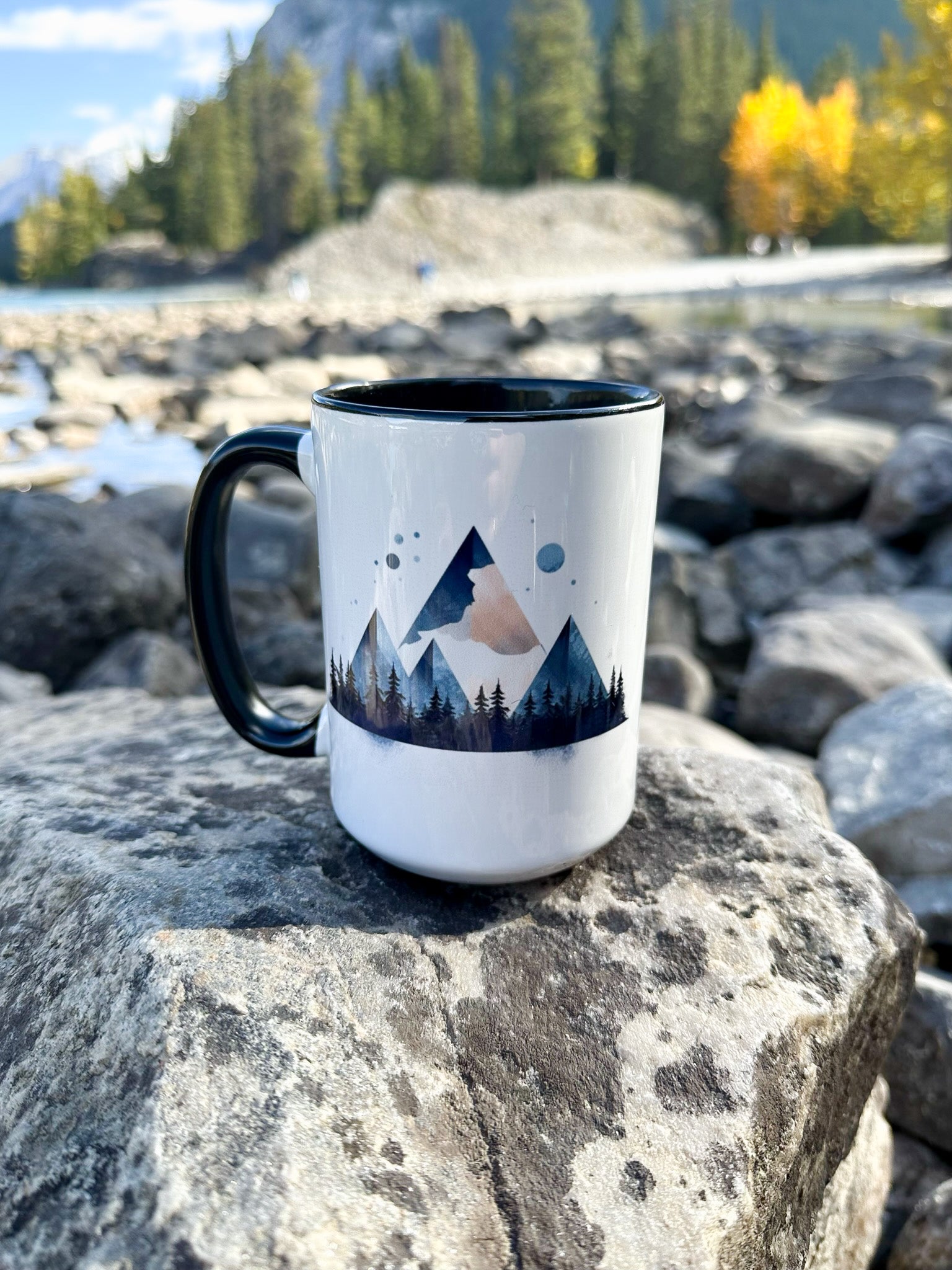 Large Minimalist Mountain Coffee Mug with Black Inside