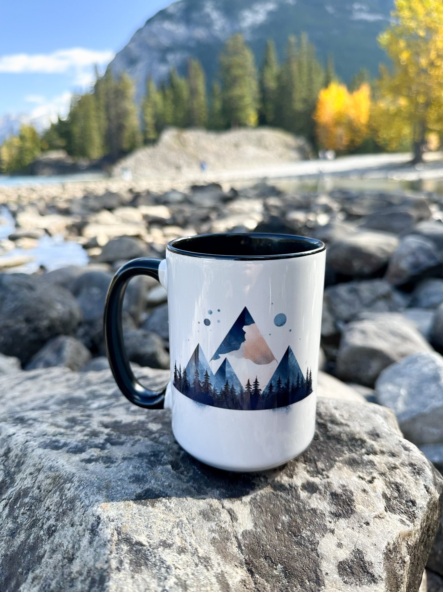 Large Minimalist Mountain Coffee Mug with Black Inside