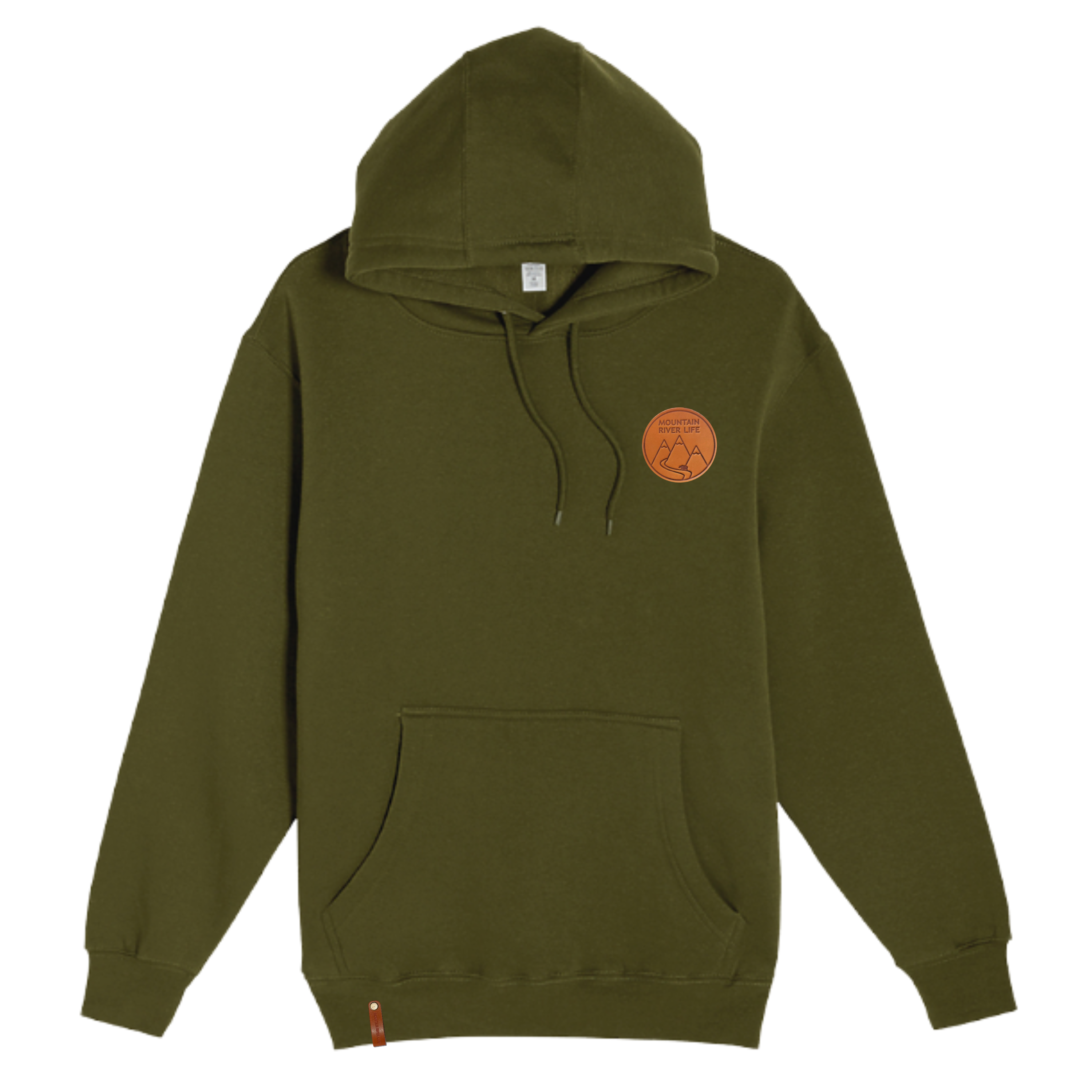 Mountain River Life Leather Patch Hoodie