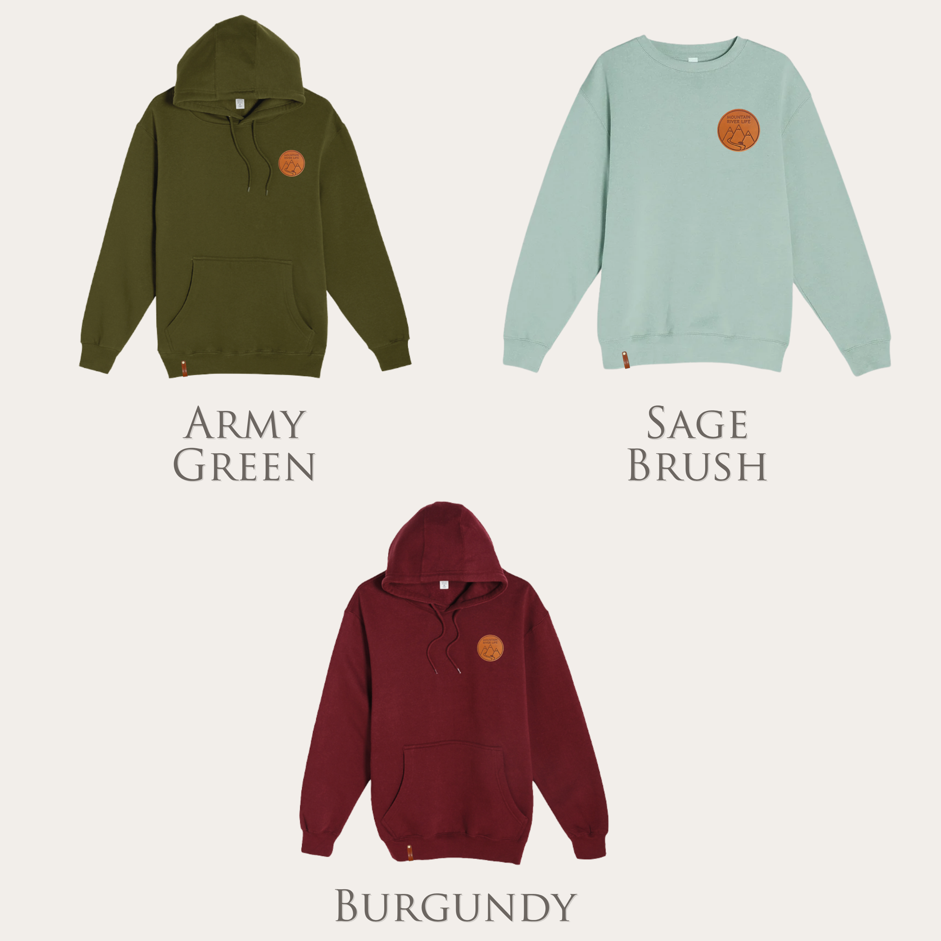 Mountain River Life Leather Patch Hoodie
