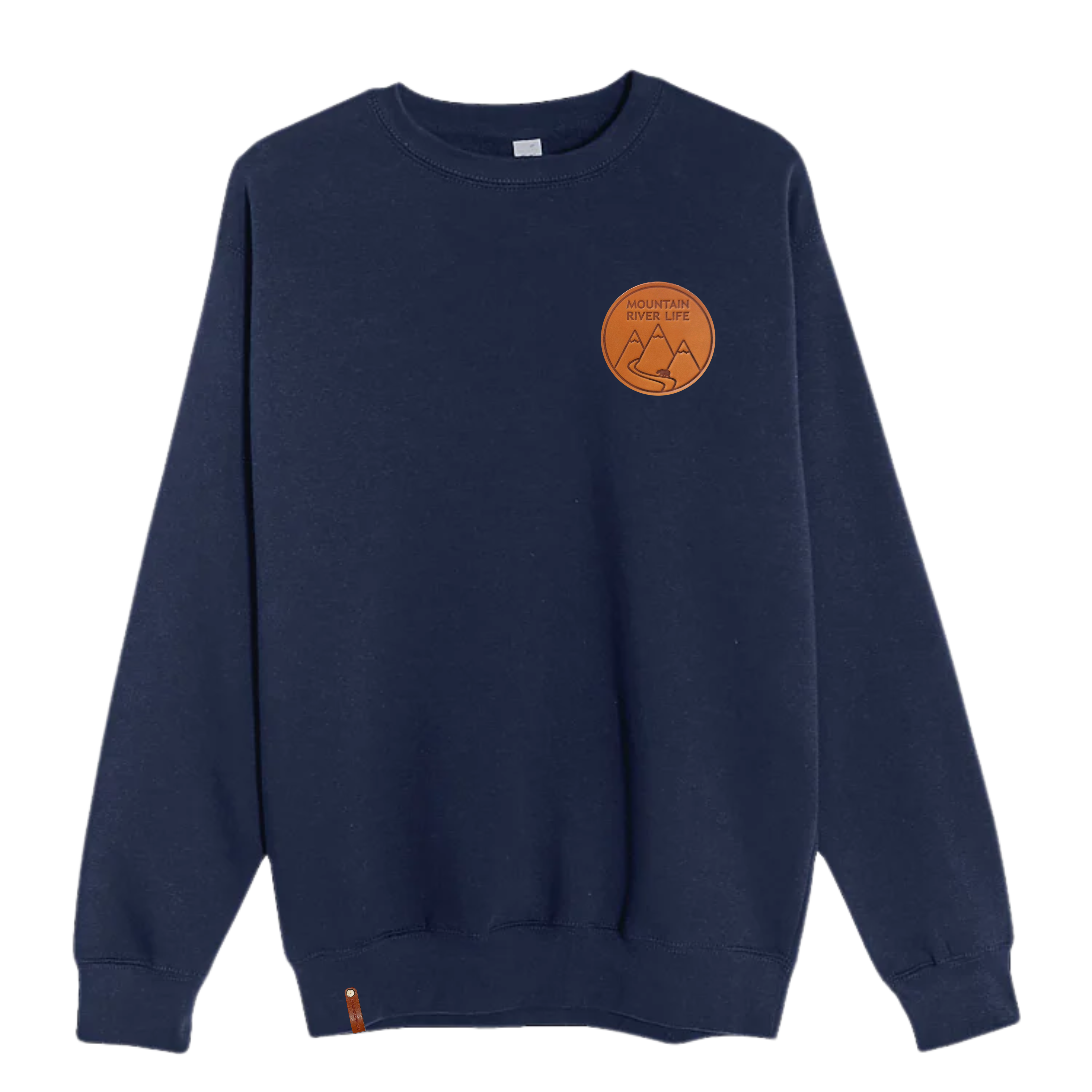 Navy Leather Patch Sweatshirt