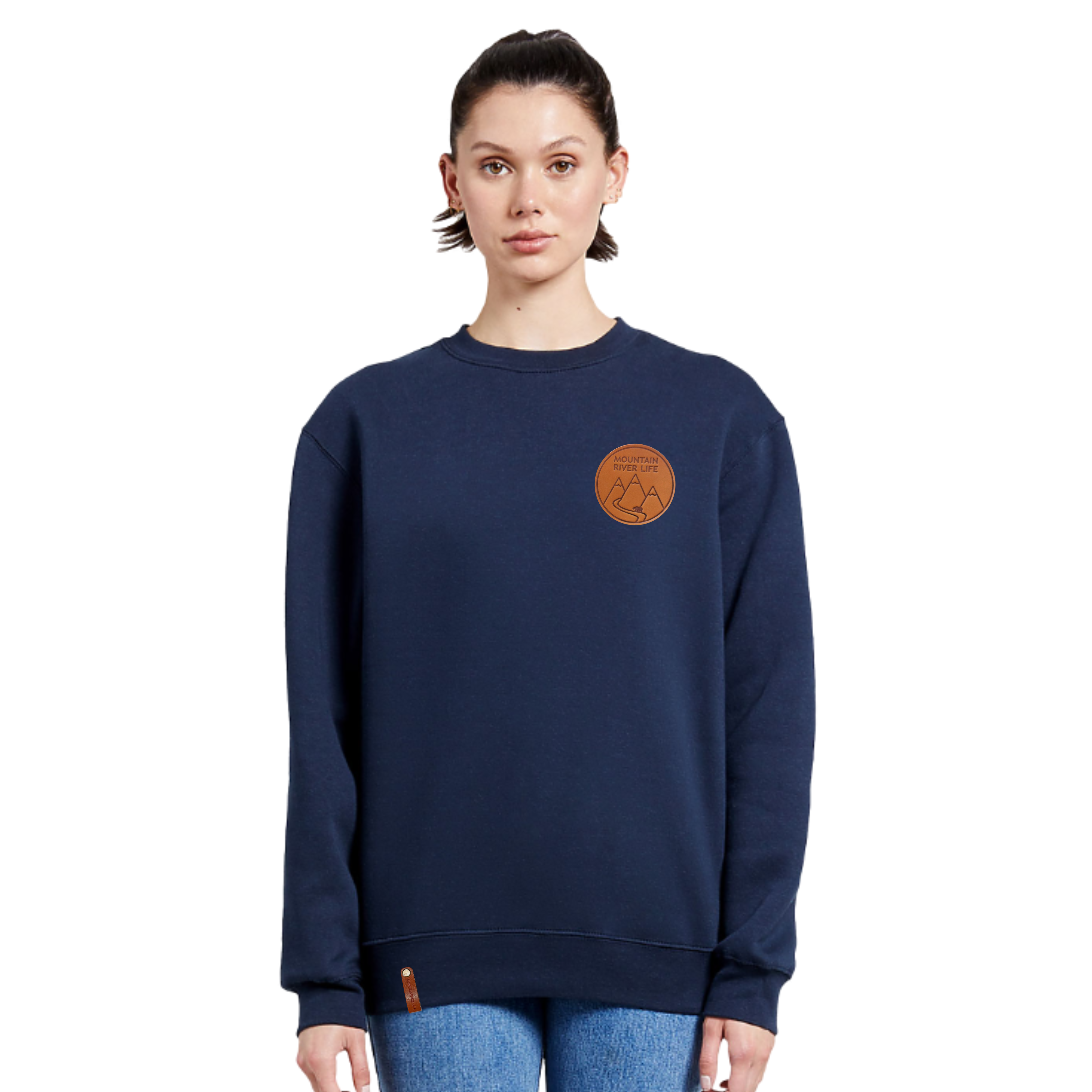 Navy Leather Patch Sweatshirt