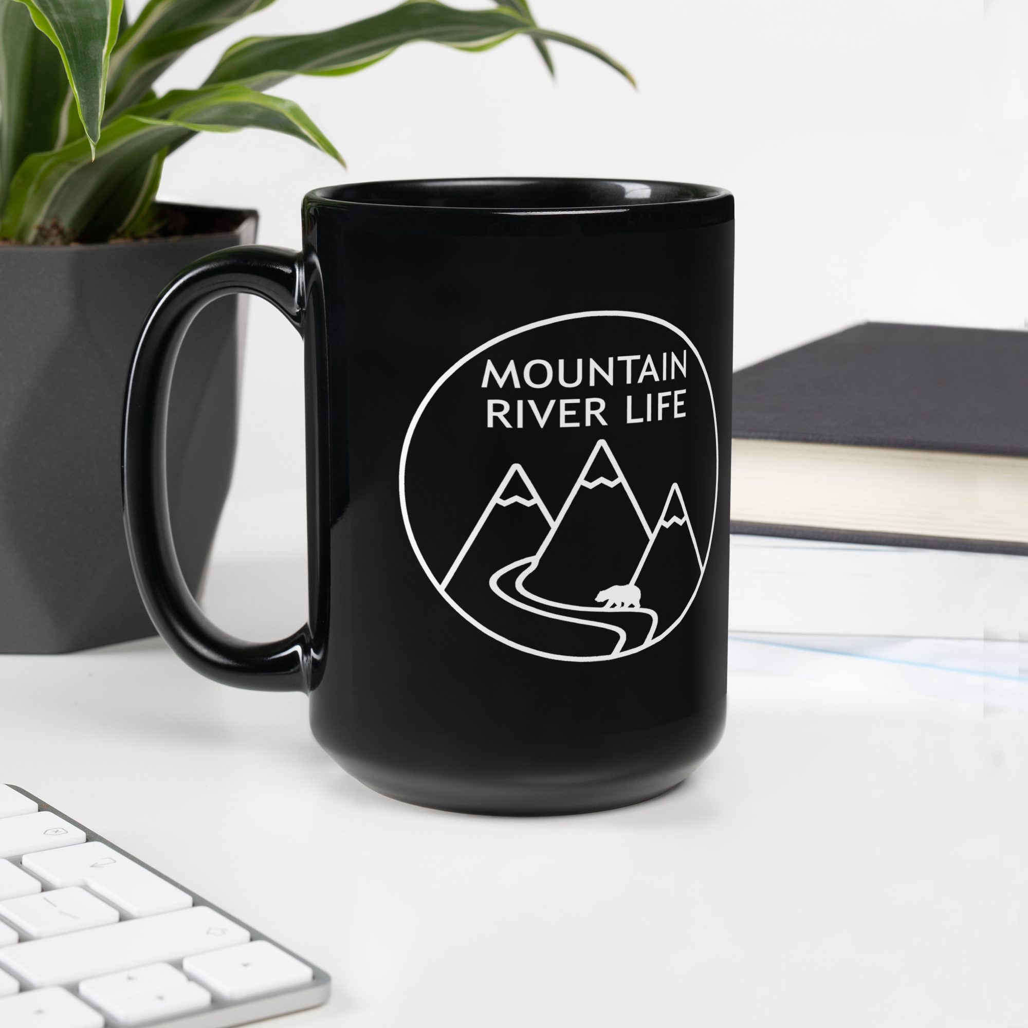 Large Black Mountain River Life Coffee Mug