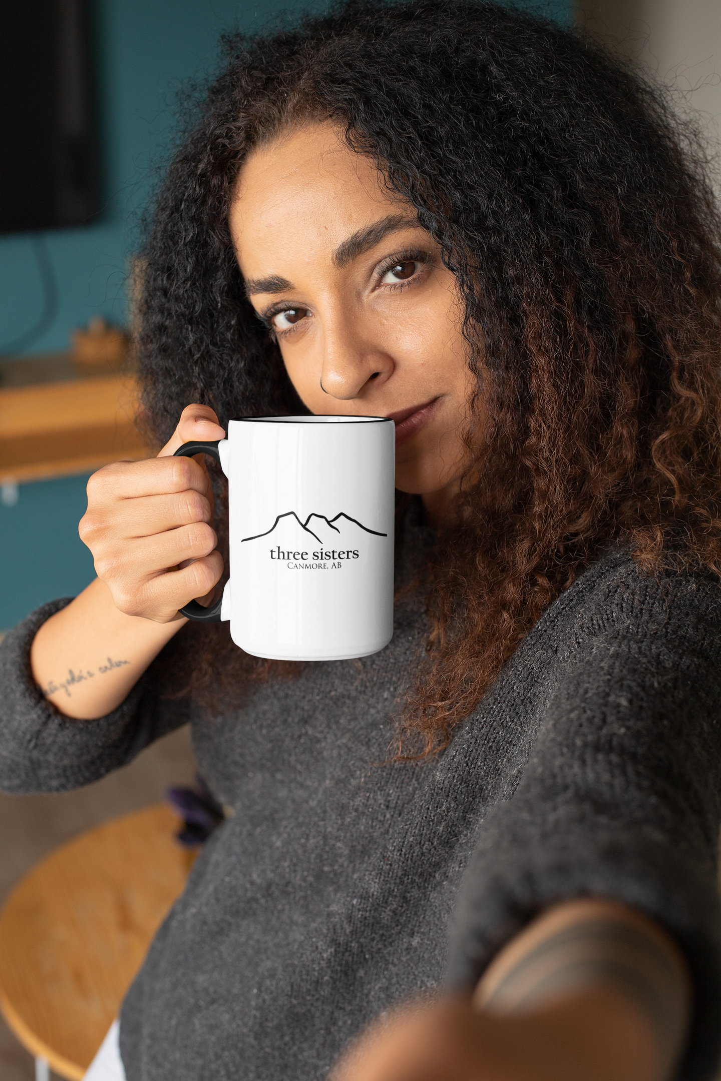 Large Three Sisters Silhouette Coffee Mug with Black Inside