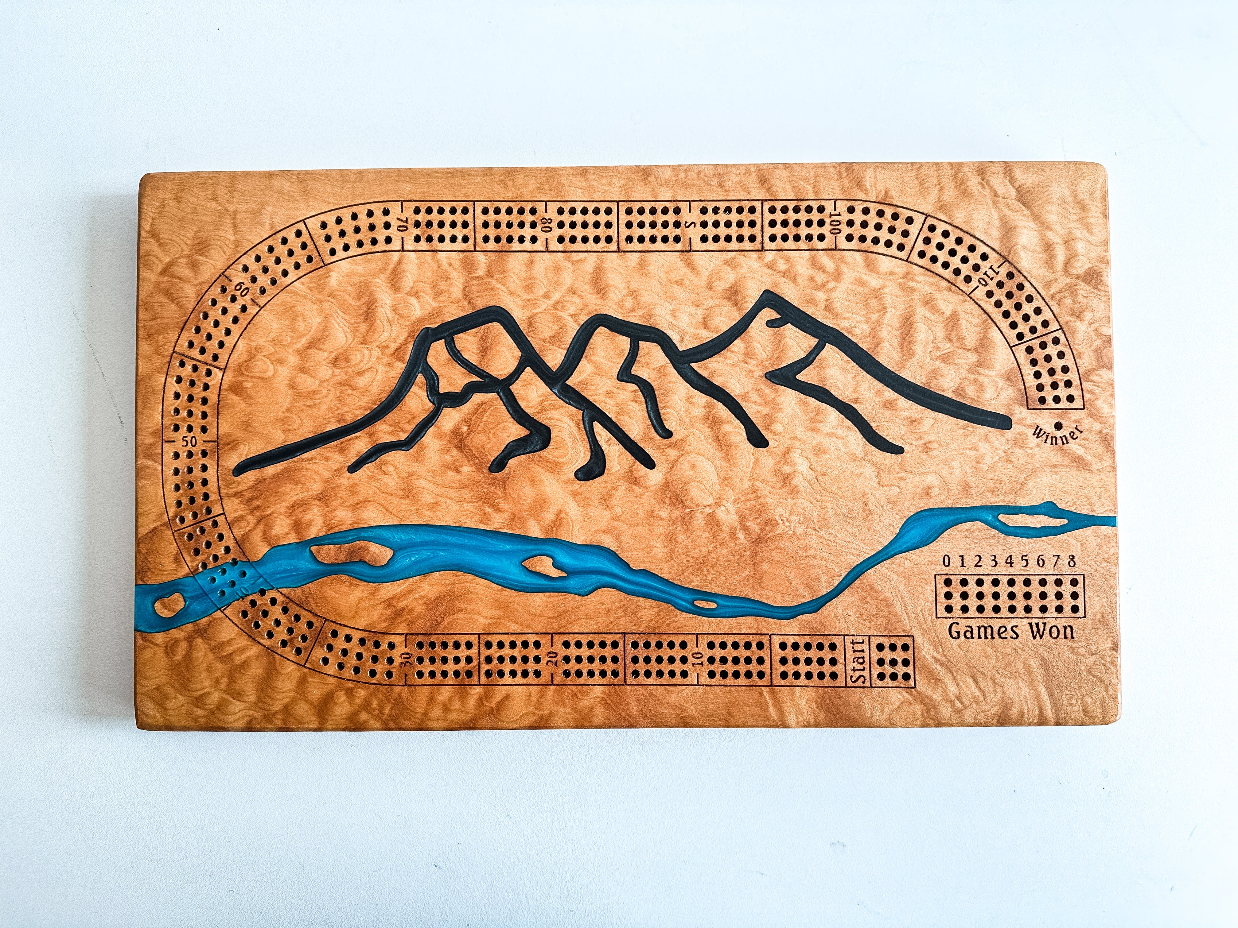 3 Sisters Mountain River Cribbage Board