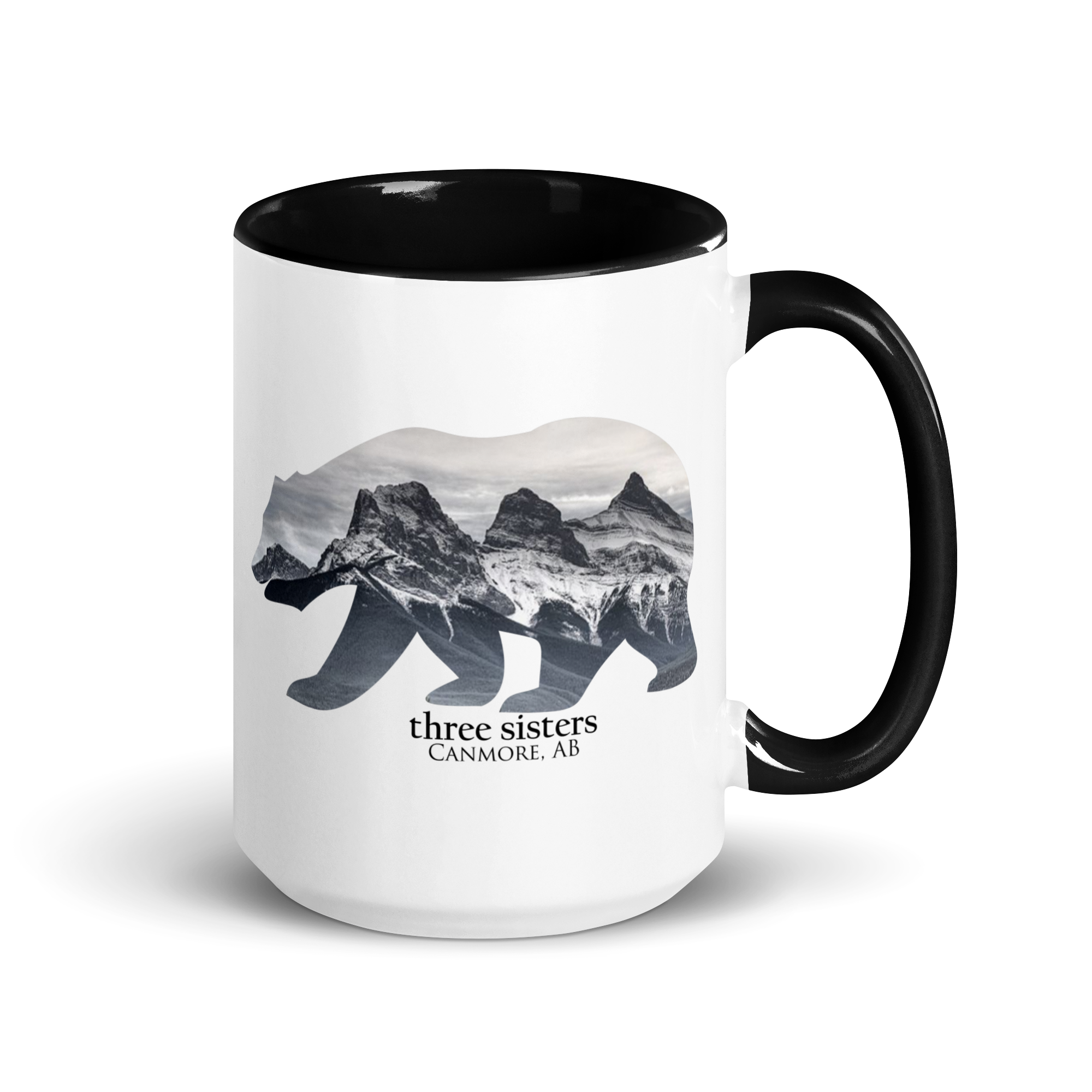 Large Three Sisters Grizzly Bear Coffee Mug with Black Inside