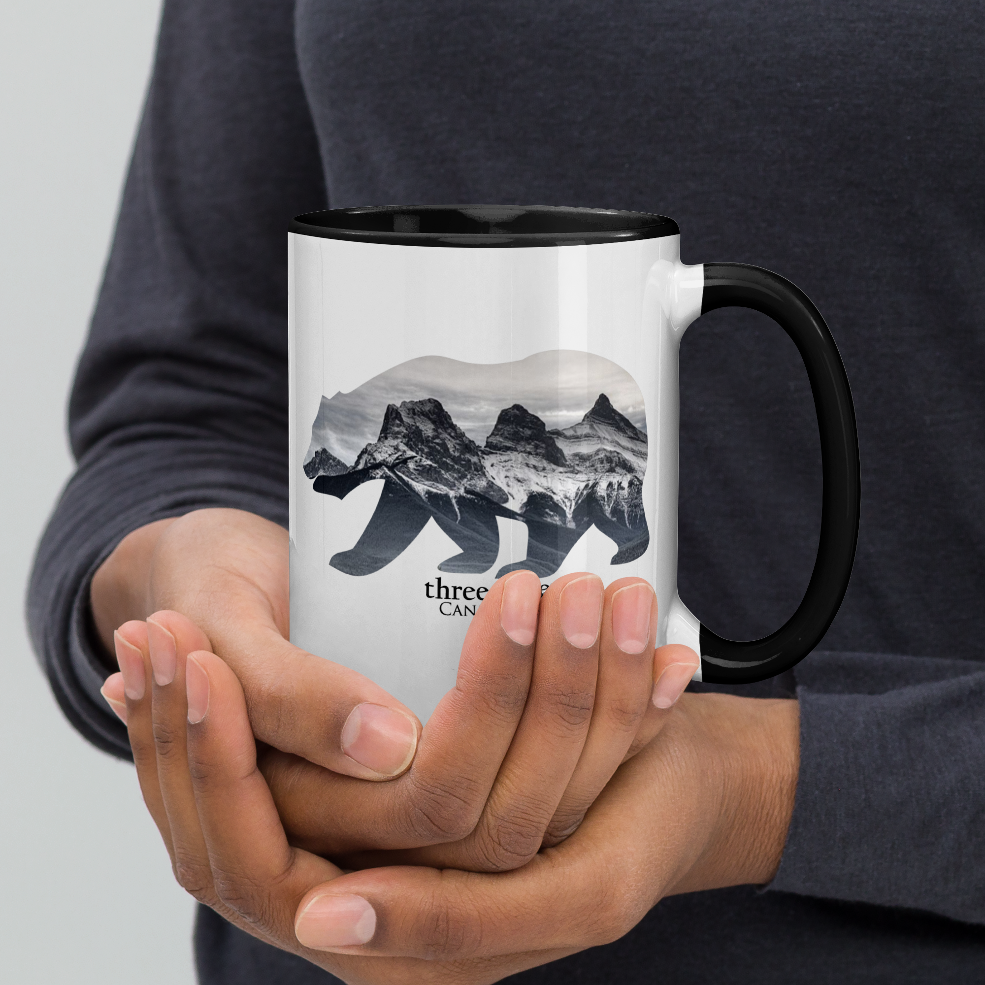 Large Three Sisters Grizzly Bear Coffee Mug with Black Inside