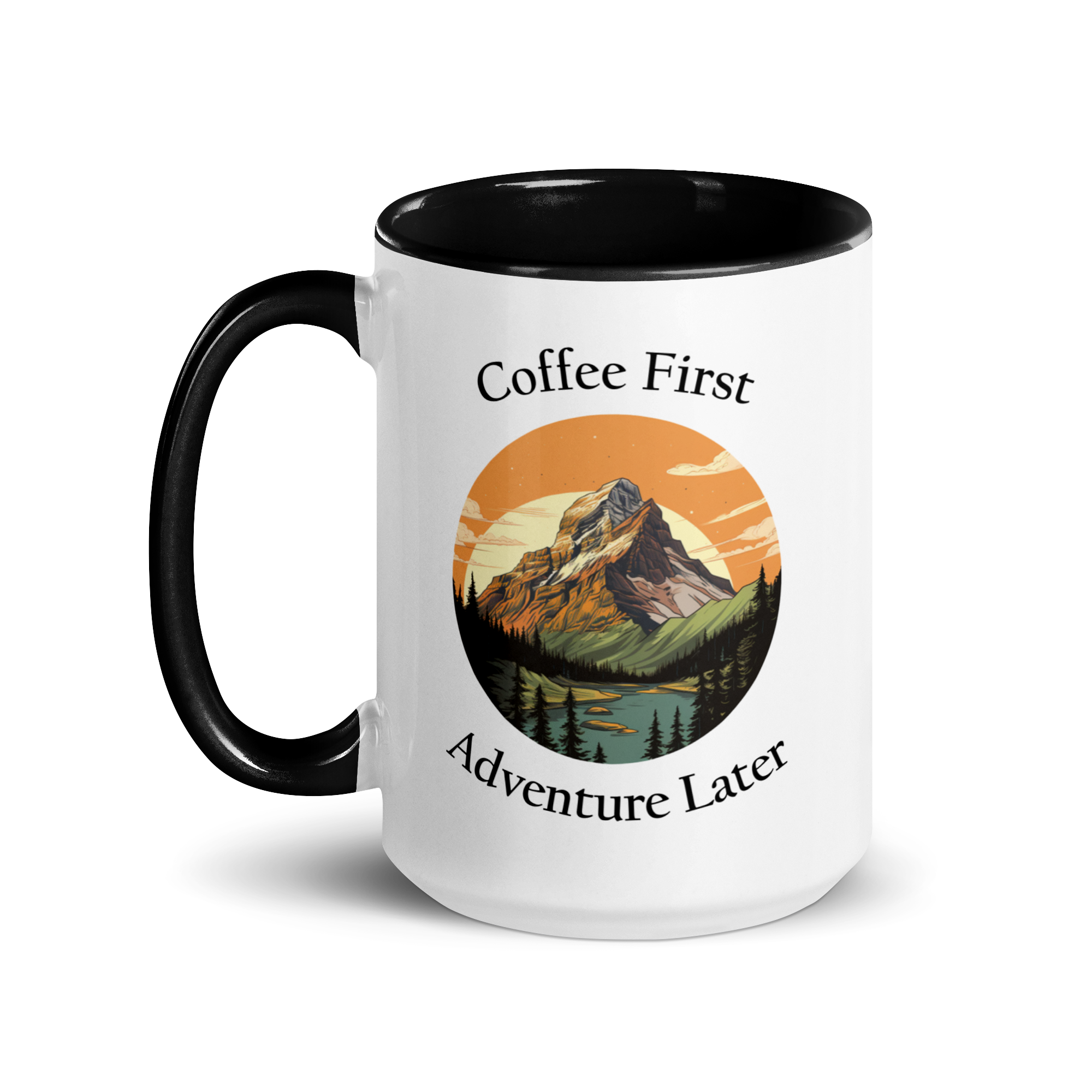 Large Coffee First, Adventure Later Mug with Black Inside