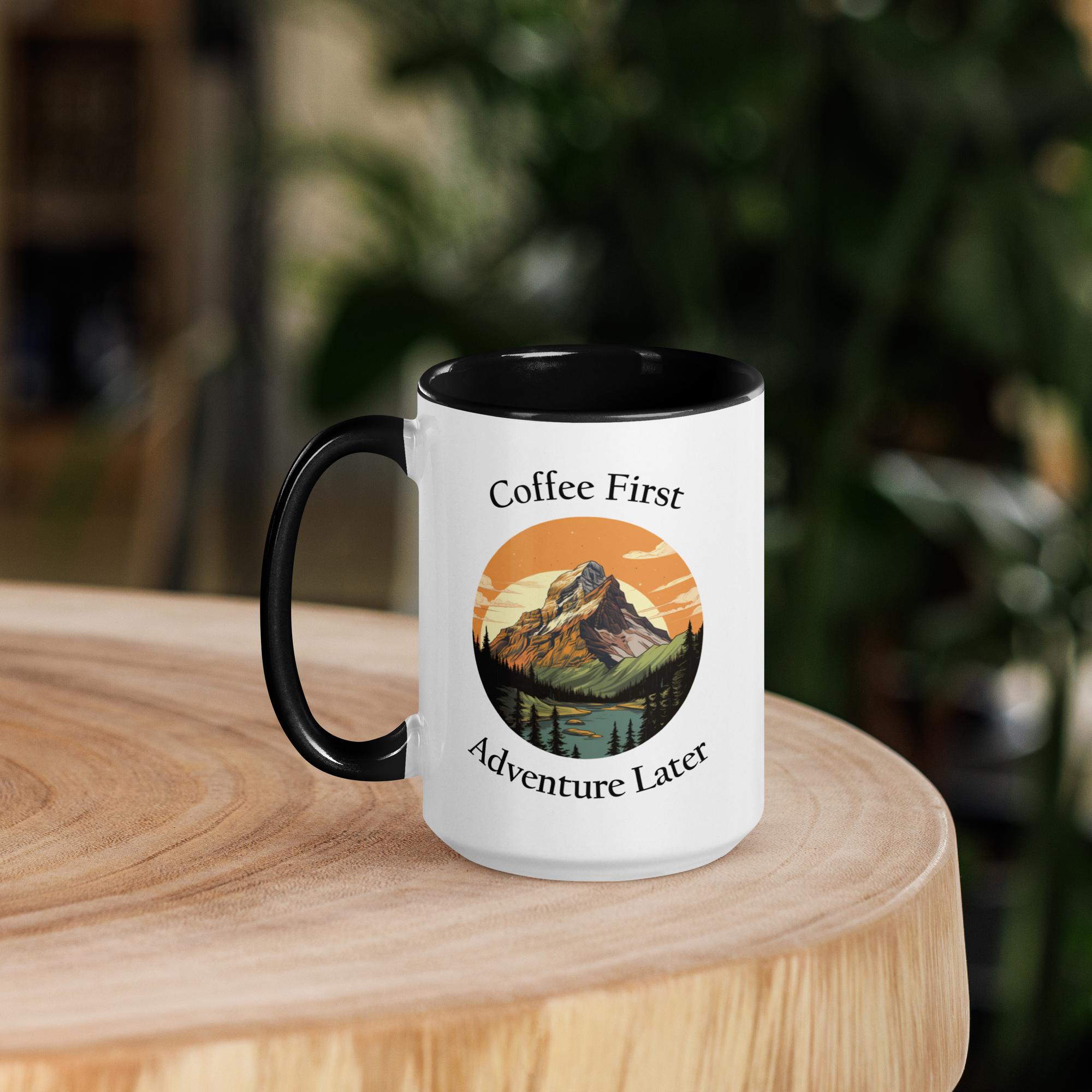 Large Coffee First, Adventure Later Mug with Black Inside